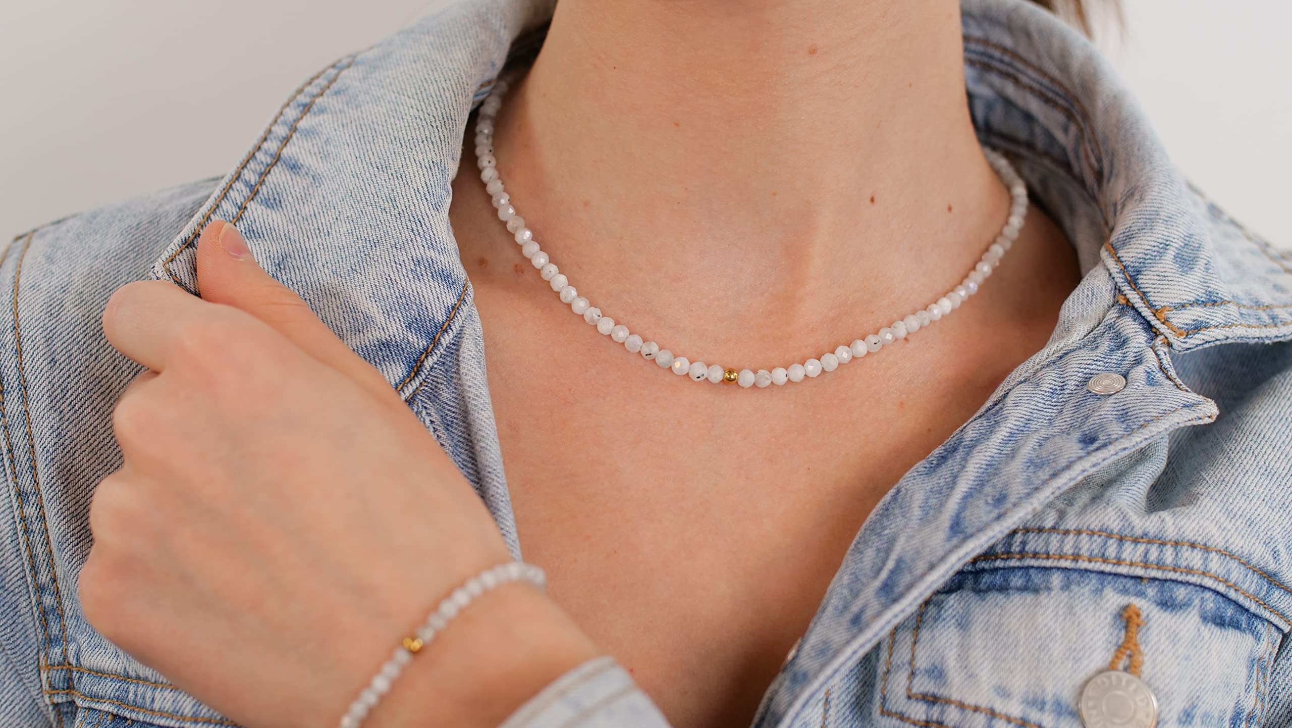 BERGERLIN Naturstein Perlen Halskette - Naturstein geprüft in Deutschland, Kette mit Verschluss und 925 Sterling Silberperle oder vergoldeter Perle, mit Echtheitszertifikat, für Damen und Herren