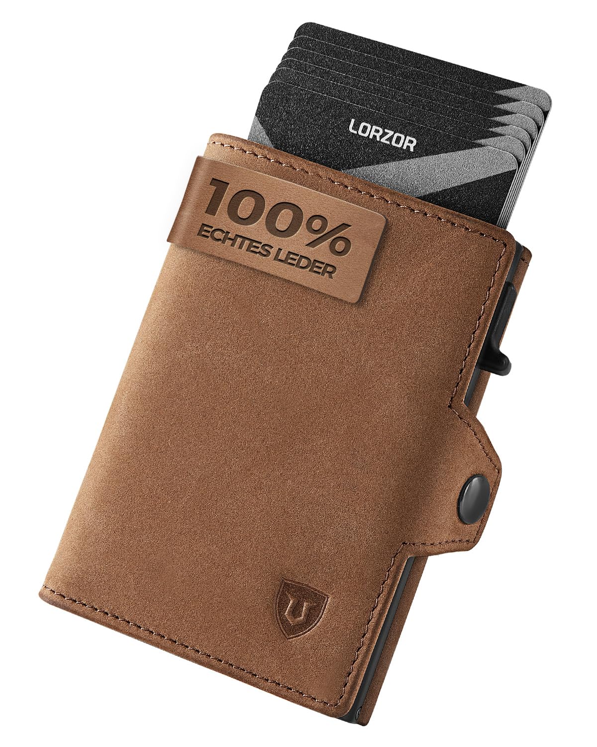 LORZOR® Slim Wallet mit Münzfach, Geldbörse Herren echtem Leder, RFID Blocker Portemonnaie, Portmonee Herren Kartenetui mit Münzfach, Geldbeutel für 10 Karten, Smart Wallet