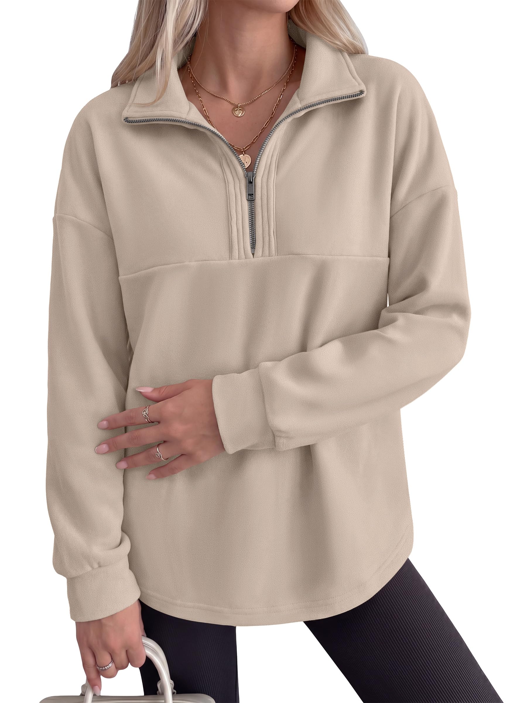 ANRABESS Sweatshirt for Women Loose Quarter Zip Fleece Fall Pullover