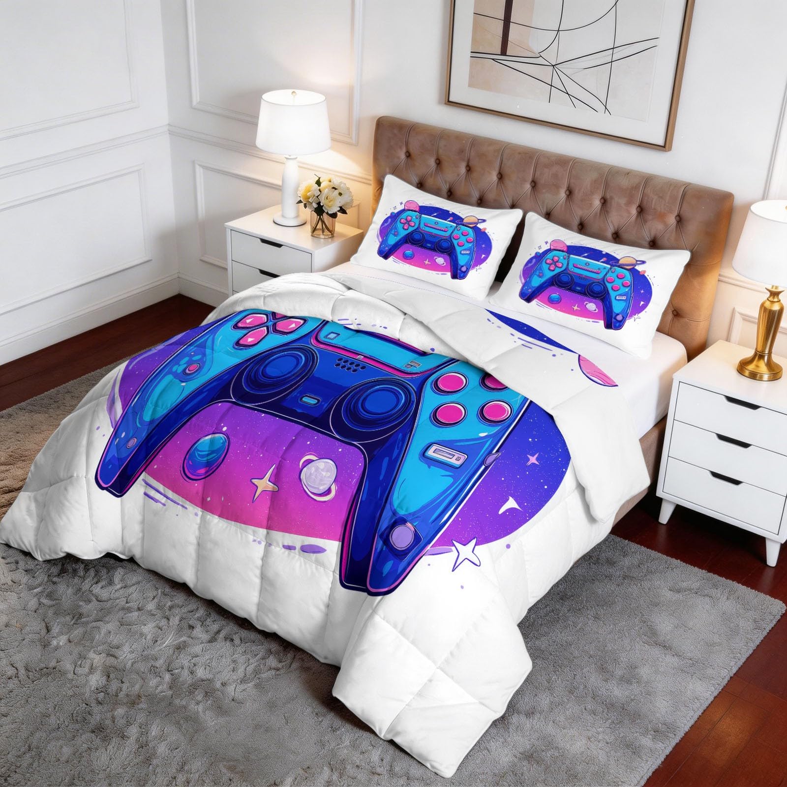 Generisch Edredón con diseño de dibujos animados, diseño de cielo estrellado neón, para todo el año, edredón para 4 estaciones, 200 x 200 cm, reversible, colcha para dormir, lavable, color azul