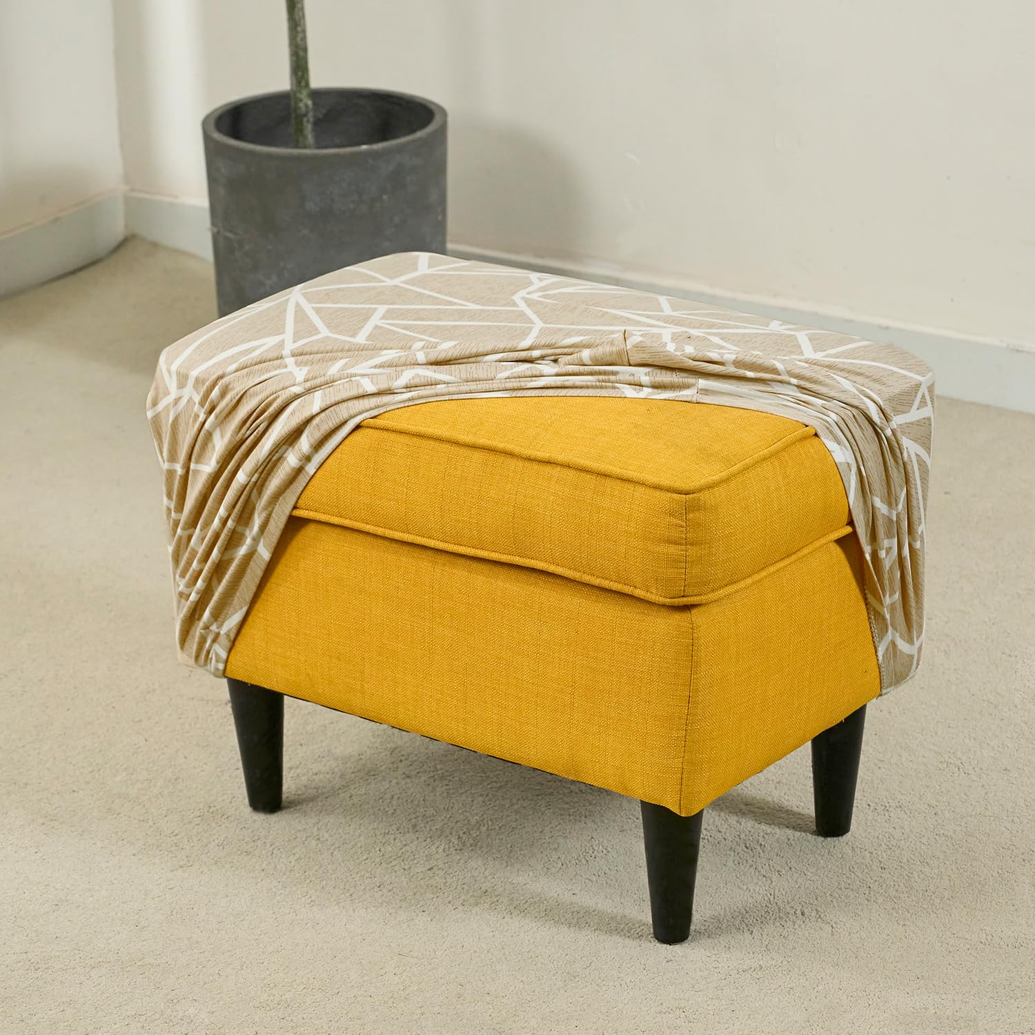 HOKIPO Polyester Blend 140Gsm Footstool Cover Ottoman Slipcover, Stretch Fitted, Removable Washable, Beige Abstract Geometry (Ar-4992-C3)-image-12