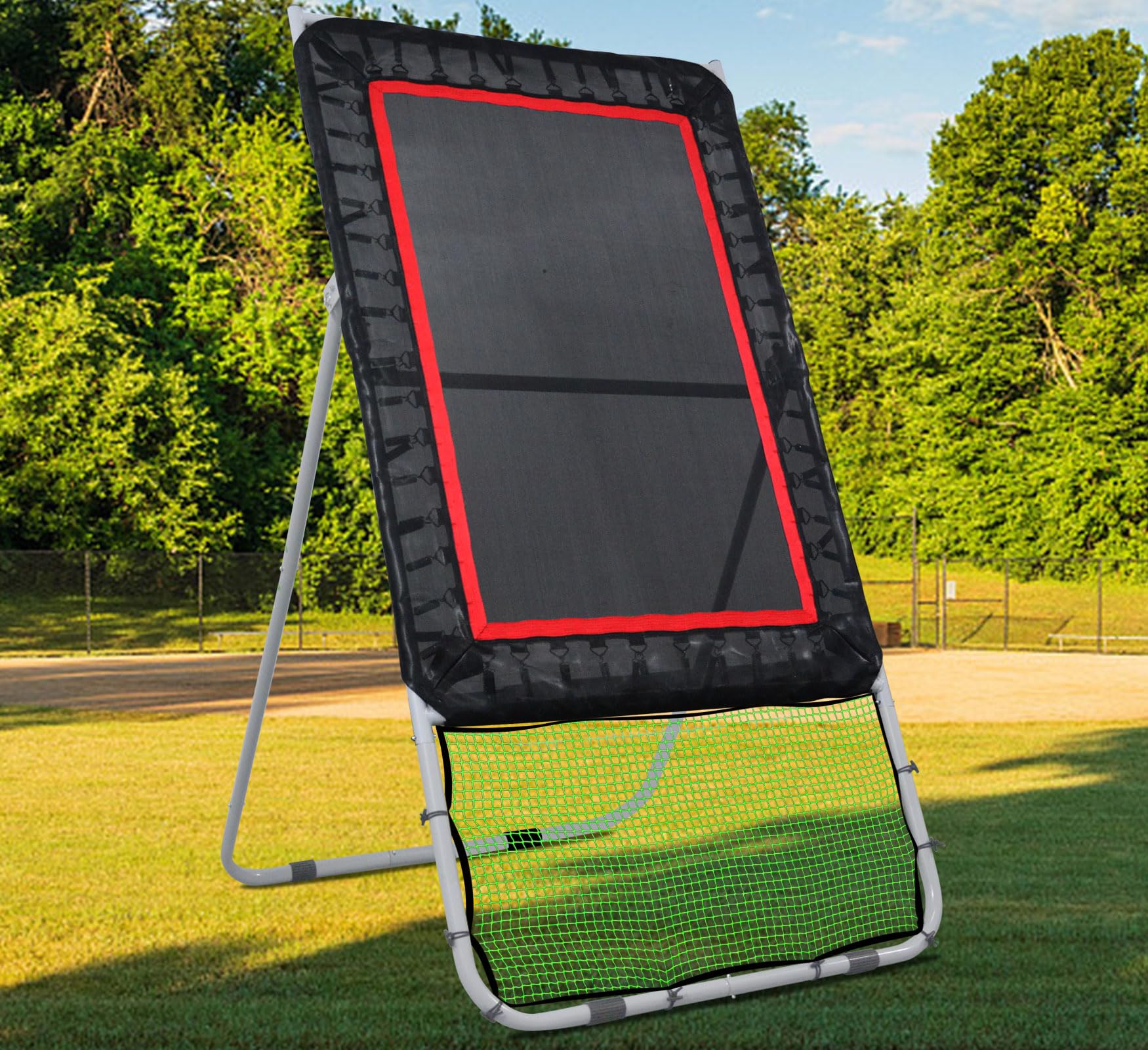 Lacrosse Rebounder for Backyard 6X8FT Folding Lacrosse Rebounder 3 Angles Adjustable Heavy Duty Lacrosse Bounce Back Rebounder