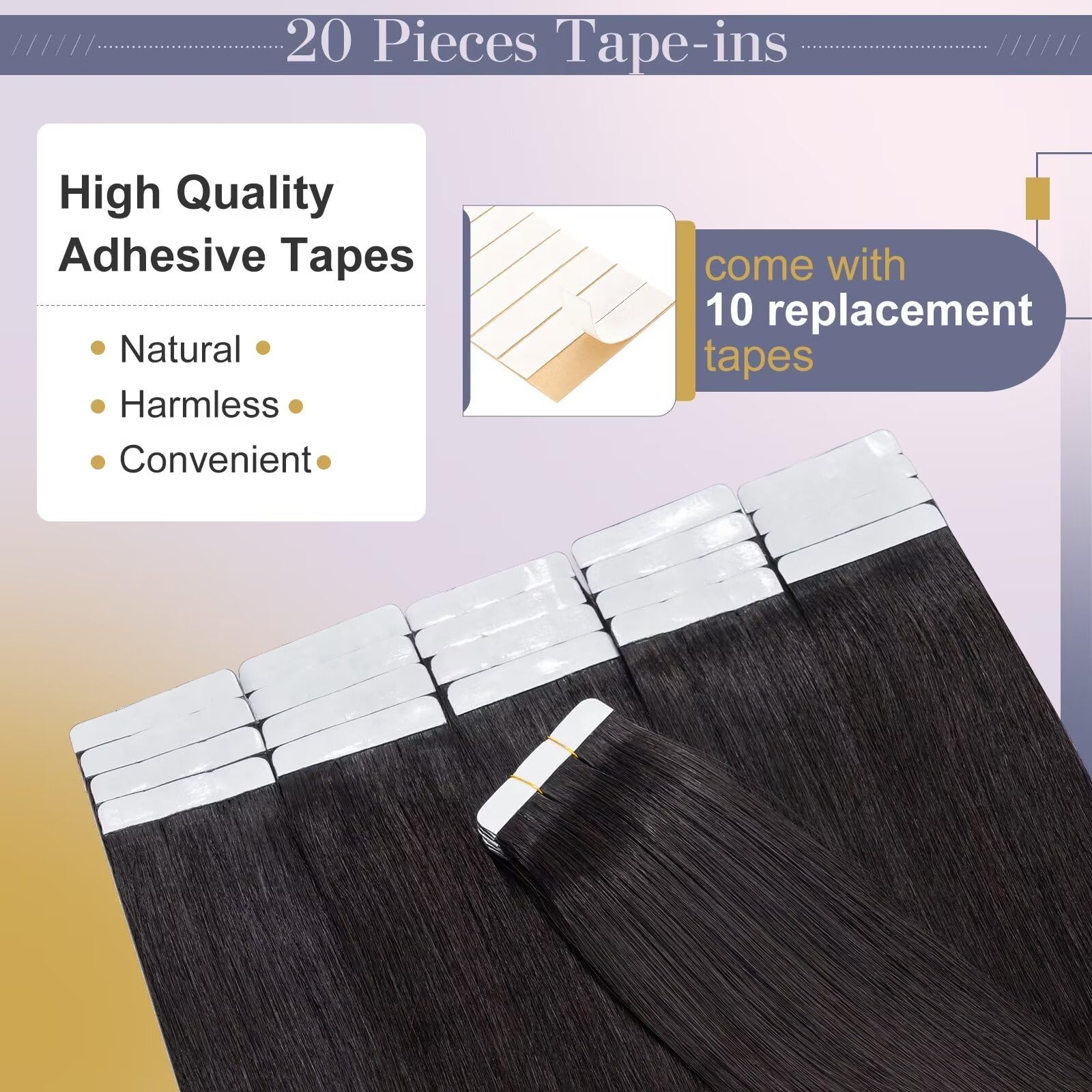 UK-Fashion-Shop 20PCS Tape in Human Hair Extensions Real Hair Natural Black 1B 18inch 50gram Remy Hair Pieces Long Straight Natural Skin Weft Seamless Invisible - Image 4