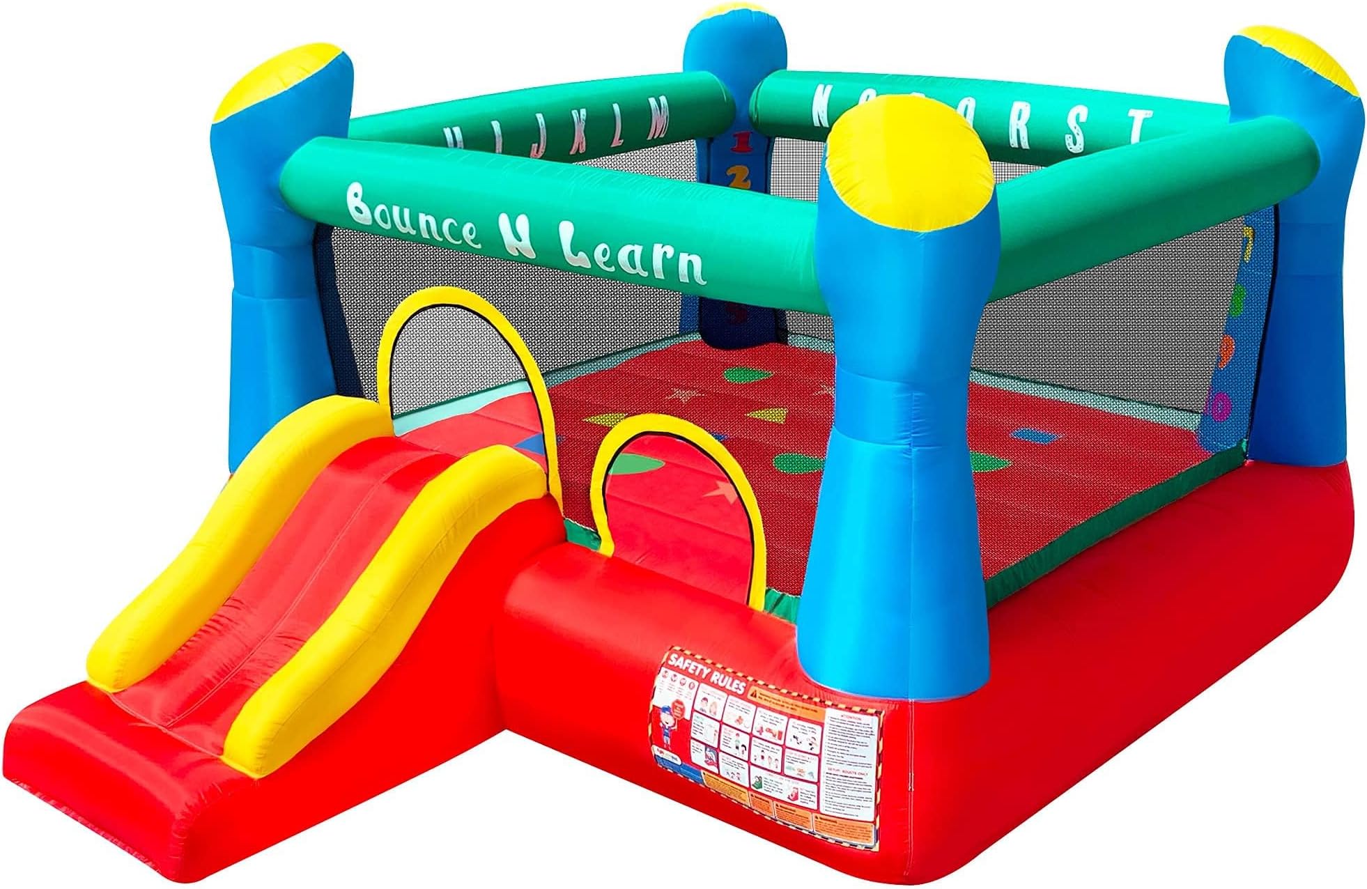 Funormous Educational Inflatable Bouncy House for Kids Outdoor Jump 'n Slide Bounce House with Blower Included for Kids Ages 3-8
