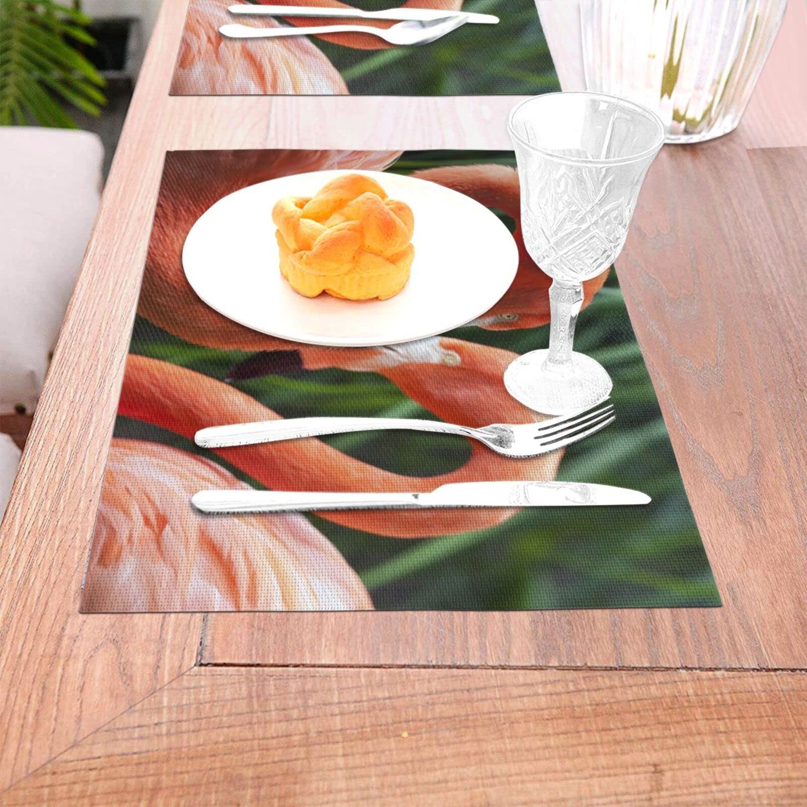 Tovaglietta tessuta con stampa fenicottero, antiscivolo, isolamento termico, per cucina, sala da pranzo, ristorante, caffè, set da 1 pezzo, 4 pezzi, 6 pezzi.