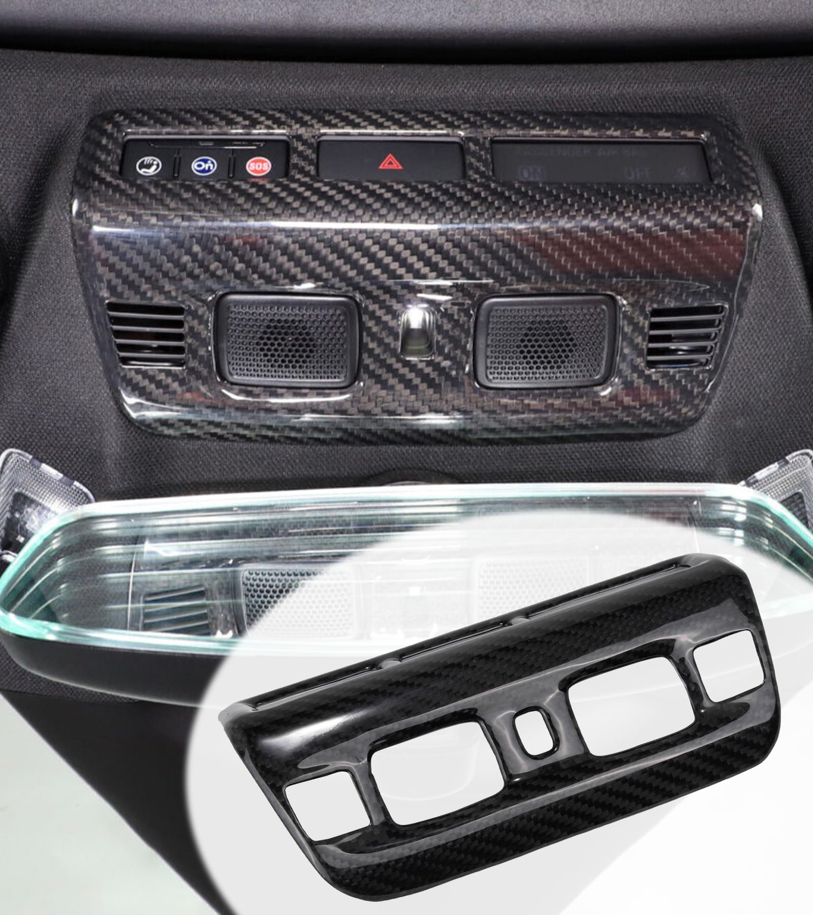 NUBUHONE C8 Real Carbon Fiber Roof Reading Light Lamp Cover Trim Fit for Corvette C8 Stingray Z51 Z06 E-Ray 2020-2025 Carbon Fiber Top Reading Light