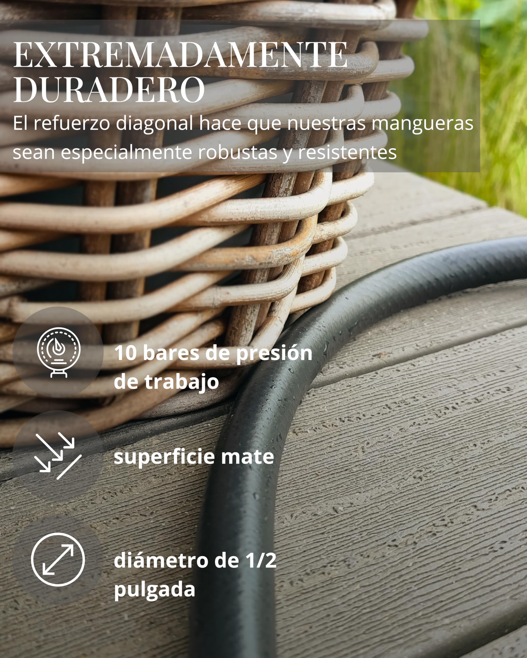 LIVLIG Manguera de jardín de 30 m en set, manguera de jardín negra fabricada con 85% de material reciclado, manguera de agua con aspersorio de jardín y conector de manguera de 1/2 pulgada, PureCycle