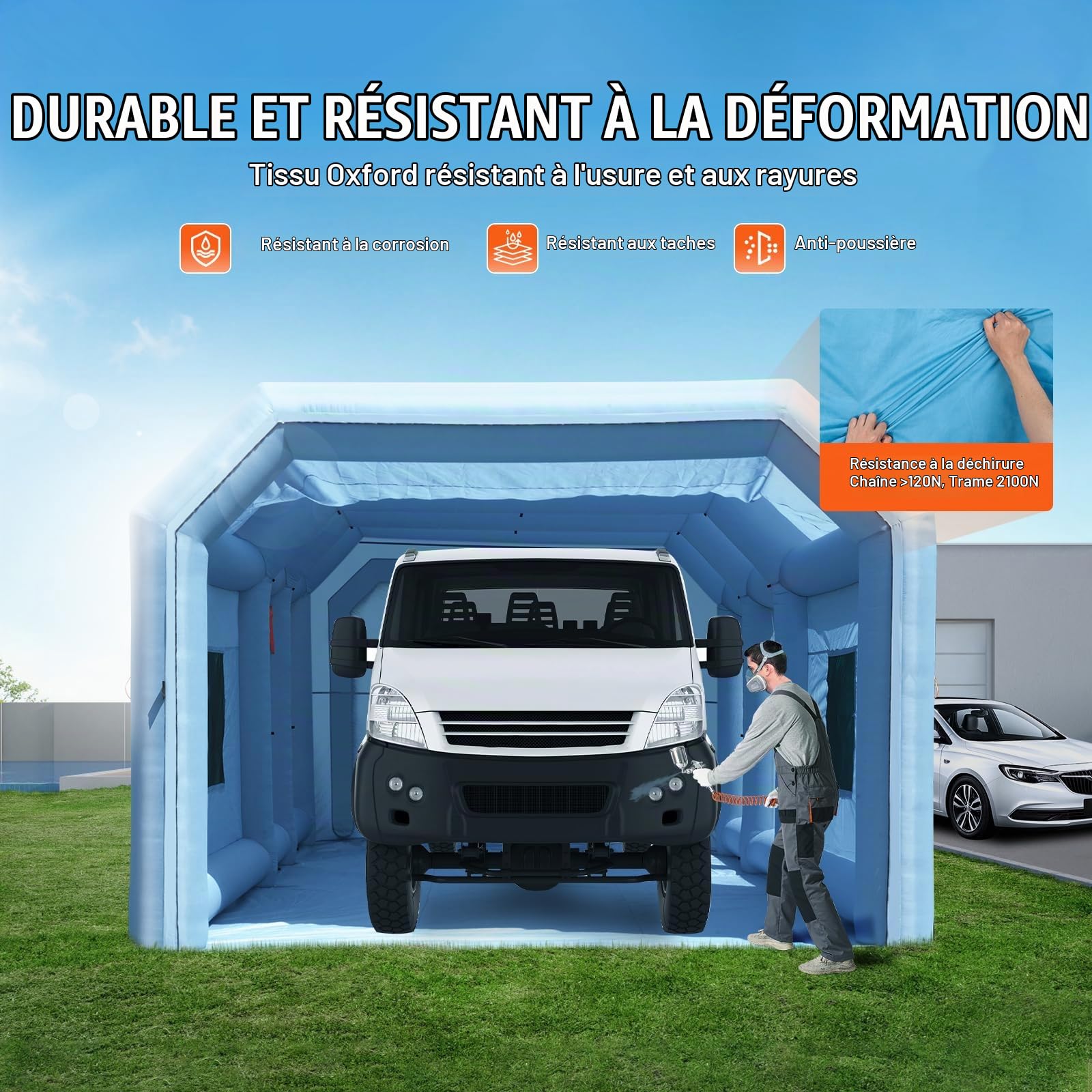 VEVOR Cabine de Peinture Gonflable 9x4,8x3,6 m, Tente Peinture Gonflable Automobile avec Souffleurs Puissants de 950 + 750 W et Système de Filtration, Station de Travail pour Pose de Peinture Atelier
