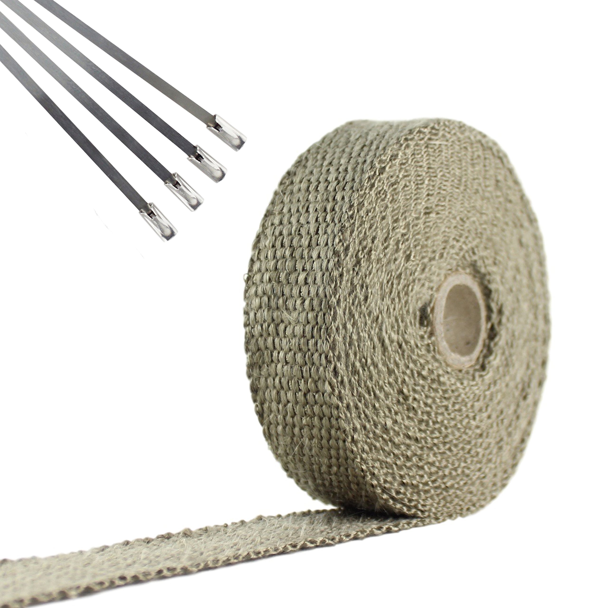 JC PERFORMANCE PRODUCTS USA JCP Heat-Resistant Header and Exhaust Pipe-Wraps (Titanium Fiberglass (Original), 1 Inch Thick x 25 Foot Length W/ 4 Ties)