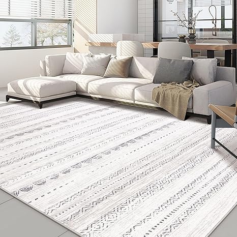 Nakagishi 10x12 Area Rug Living Room: Washable Boho Large Neutral Soft Farmhouse Modern Rugs Stain Resistant Moroccan Non-Slip Indoor Floor Carpet for Bedroom Nursery Kids Playroom Office- Gray