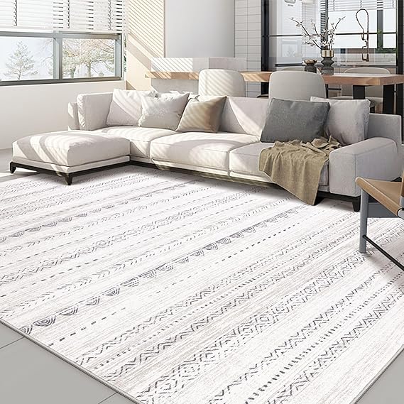 Nakagishi 10x12 Area Rug Living Room: Washable Boho Large Neutral Soft Farmhouse Modern Rugs Stain Resistant Moroccan Non-Slip Indoor Floor Carpet for Bedroom Nursery Kids Playroom Office- Gray