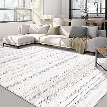 Nakagishi 10x12 Area Rug Living Room: Washable Boho Large Neutral Soft Farmhouse Modern Rugs Stain Resistant Moroccan Non-Slip Indoor Floor Carpet for Bedroom Nursery Kids Playroom Office- Gray