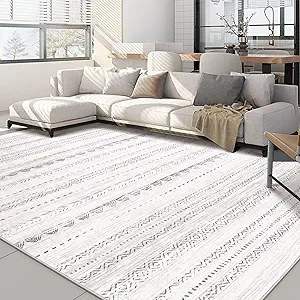 Nakagishi 7x9 Area Rug Living Room: Washable Boho Large Neutral Soft Farmhouse Modern Rugs Stain Resistant Moroccan Non-Slip Indoor Carpet for Bedroom Nursery Kids Playroom Office Dining Room- Gray