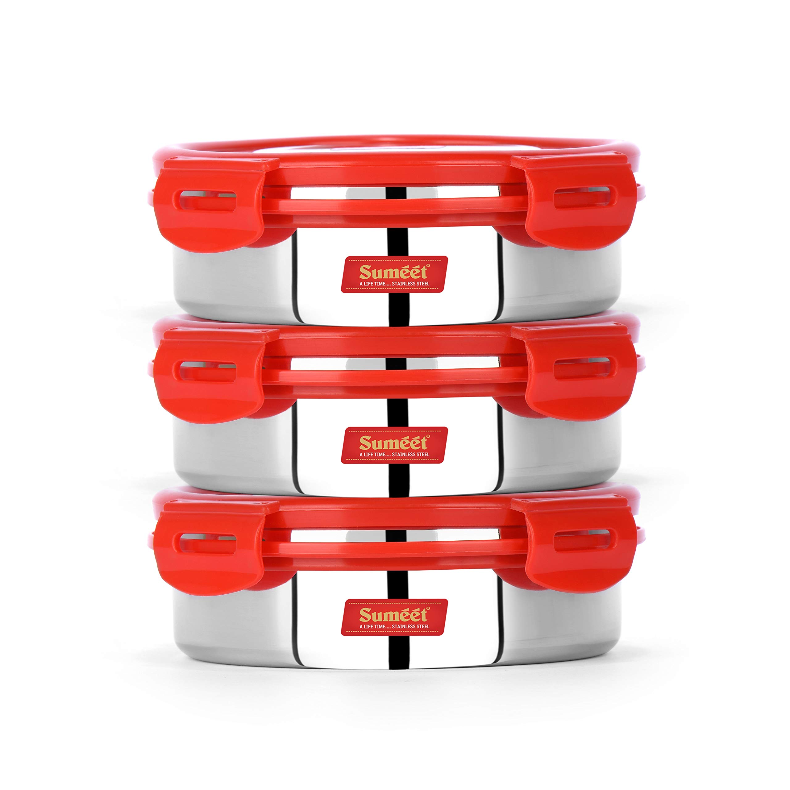Sumeet Airtight & Leak Proof Steelexo S. S. Containers/Lunch Box with Stainless Steel Lid - Size 600ML Set of 3pc -Red (B0867LVYJS) Amazon Price History, Amazon Price Tracker