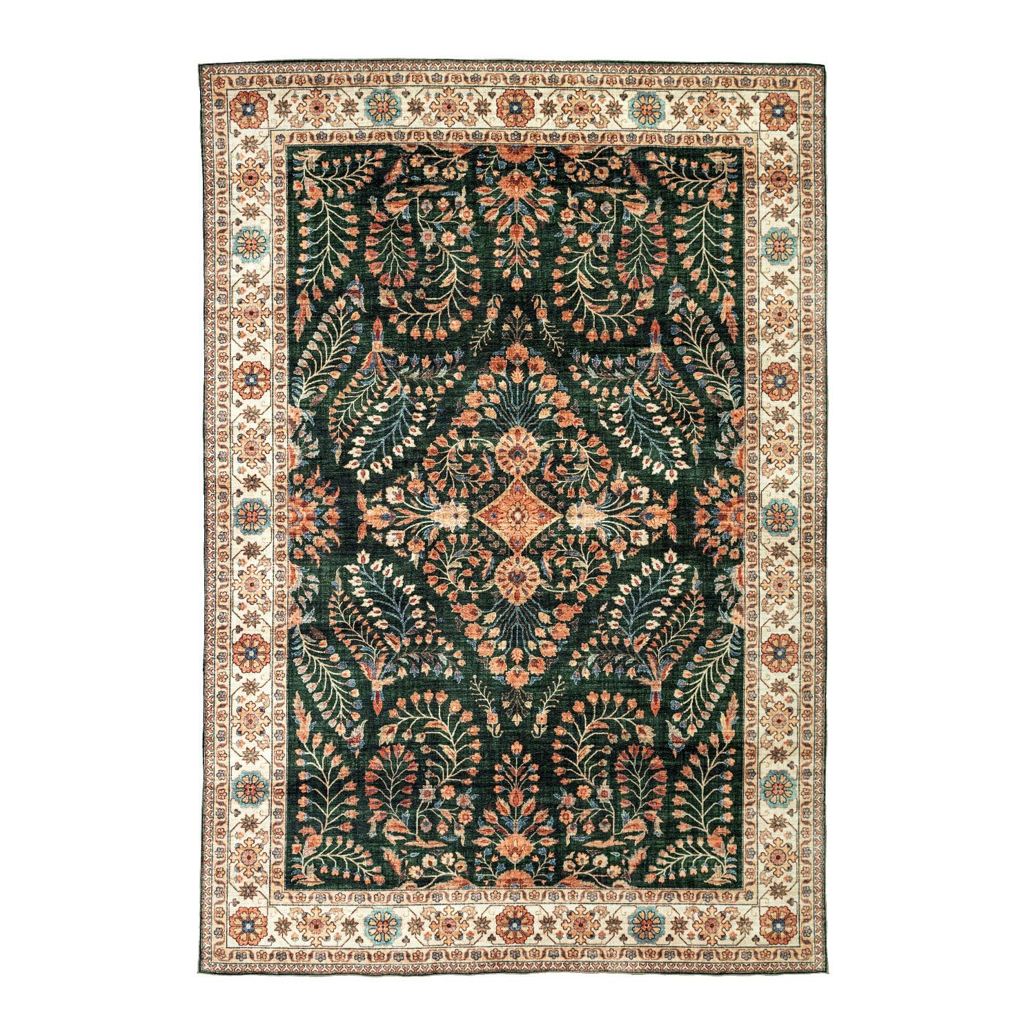 FRAAI | Home & Living Tapis d'extérieur Vintage - Santo Flora Vert Foncé - 80x150 cm - Tapis Exterieur Resistant Pluie - Rectangulaire - Terrasse, Jardin, Balcon