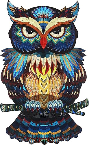 FvMemo Rompecabezas de madera para adultos, rompecabezas de madera de búho de 100 piezas, rompecabezas únicos en forma de animales, rompecabezas de