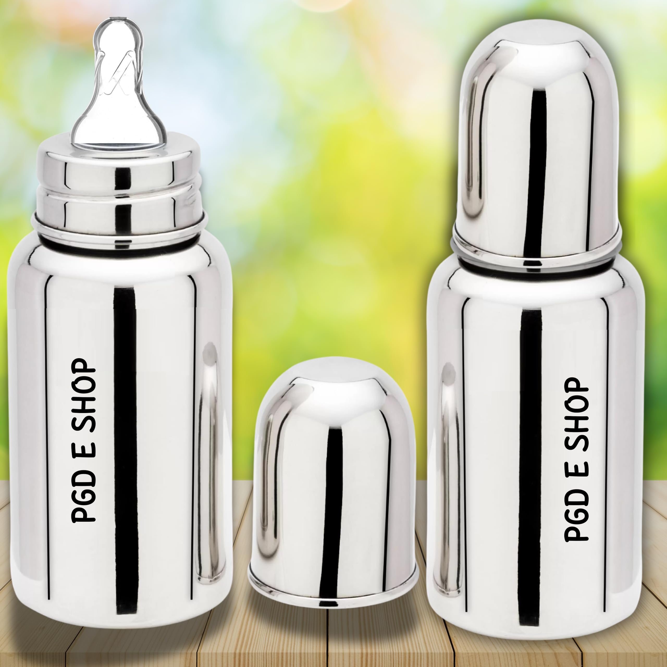 PGD Premium Heat-Resistant Stainless Steel Baby Feeding Bottle for New Born Babies Infant Toddler Kid Regular Design Mirror Finish(150ml Pack of 2)