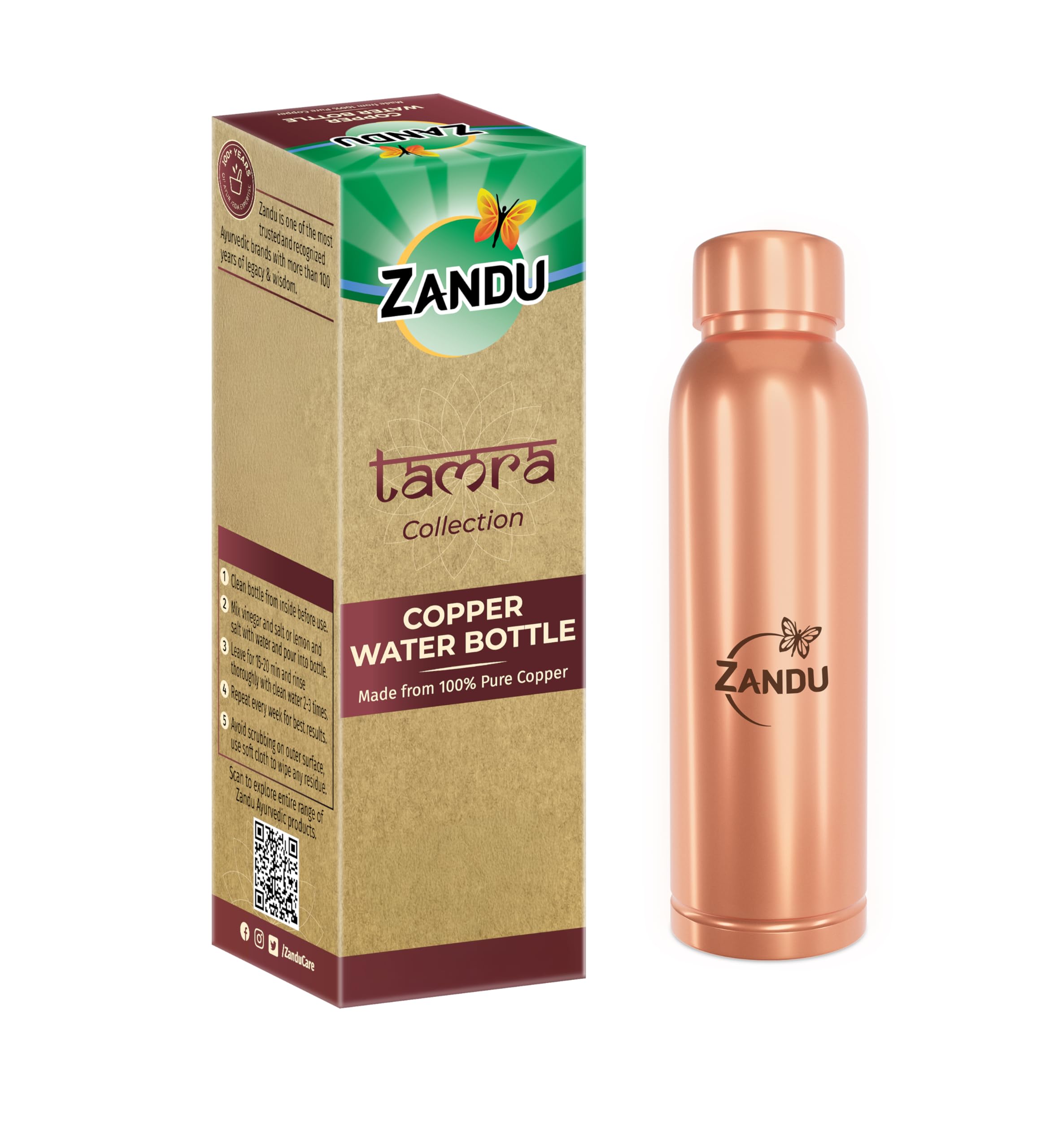 Copper Bottle (950ml): 100% Pure BPA-Free Water Bottle | Copper-Infused Water | Leak Proof | Office Use | Boosts Immunity | Supports Digestive & Liver Health | Ayurveda Inspired