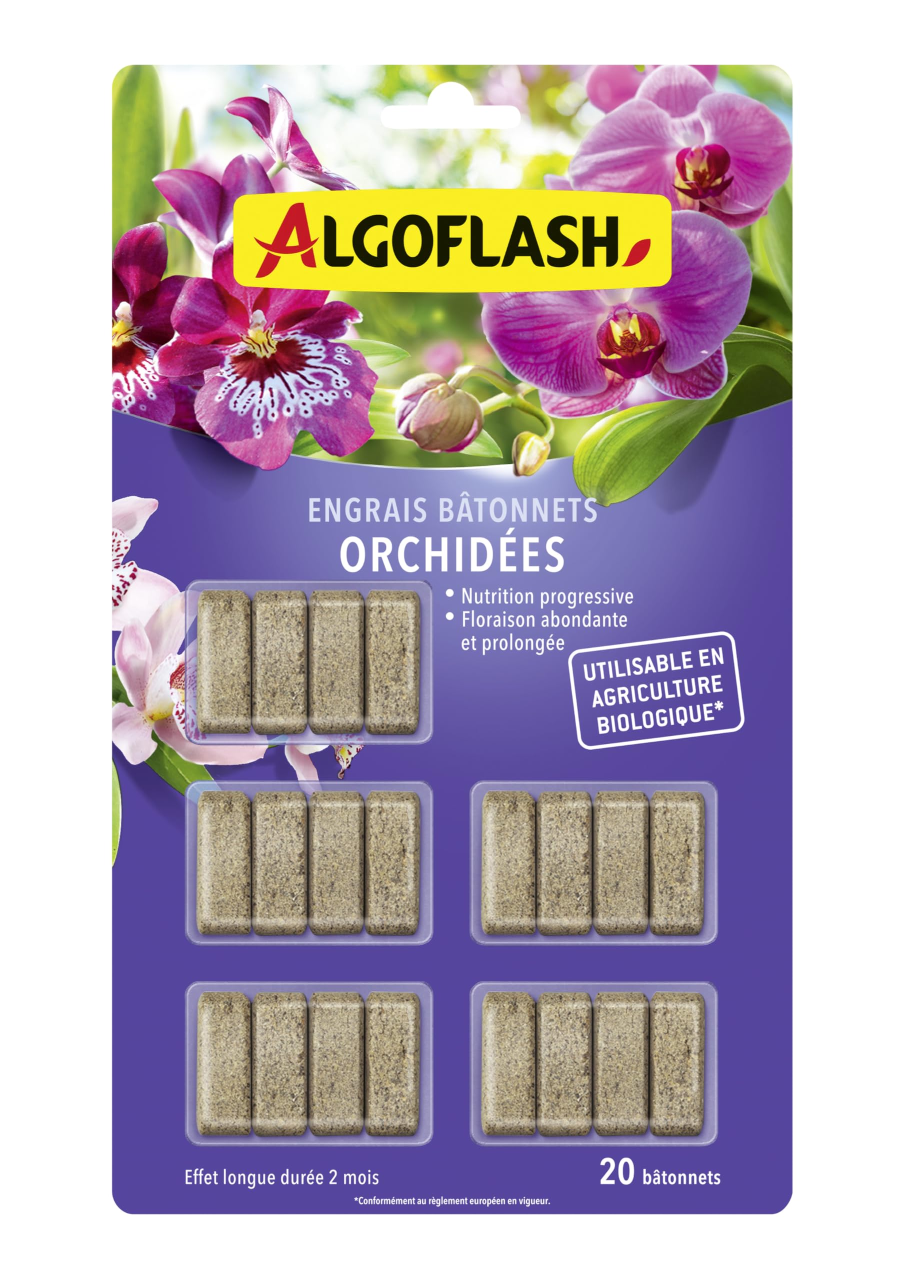 Algoflash - Palitos de fertilizante para orquídeas, apto para agricultura ecológica, 20 palos