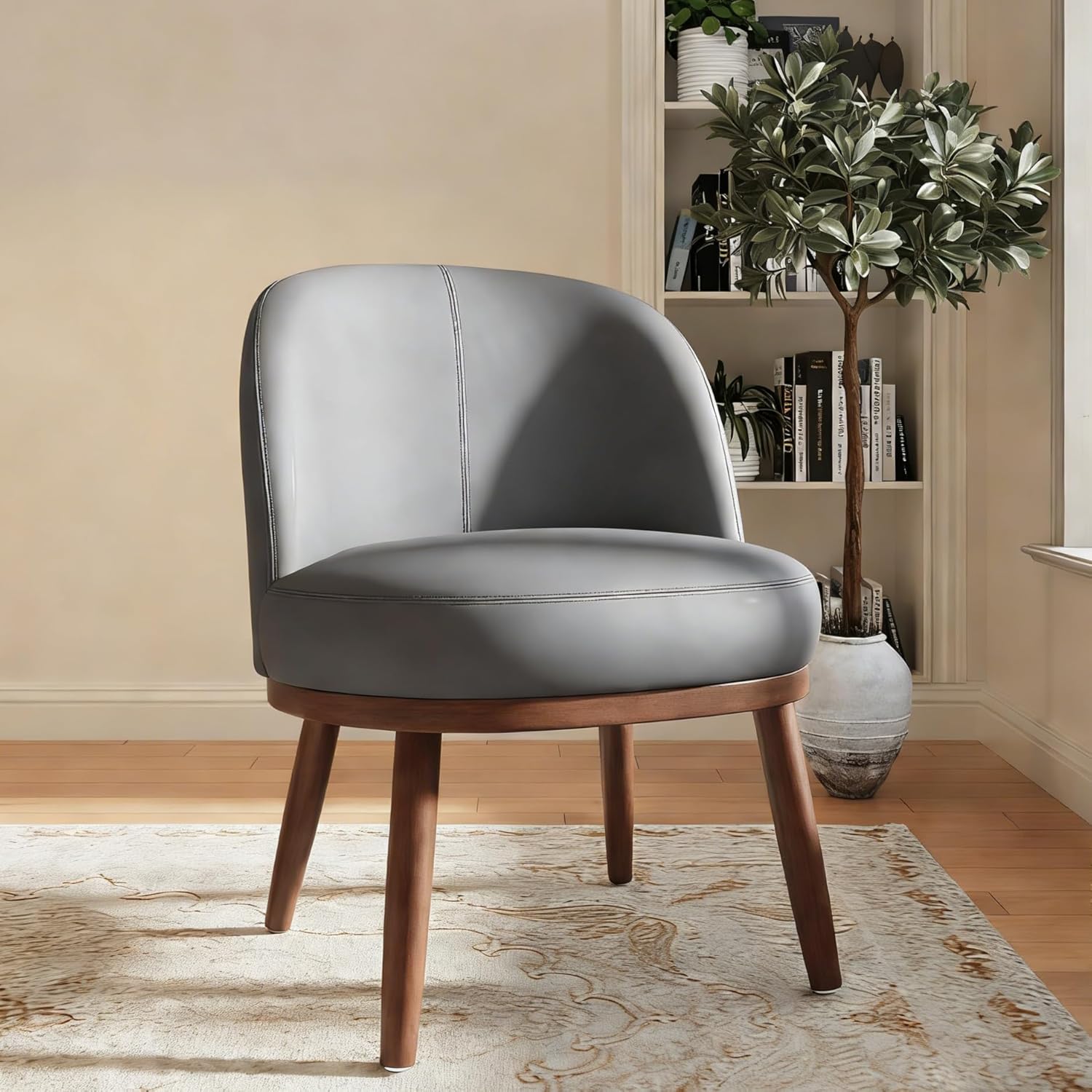 Accent Chair Mid-Century Modern Chair PU Leather Upholstered Armless Chair Set of 1, Suitable for Living Room, Bedroom, Balcony,Dark Gray