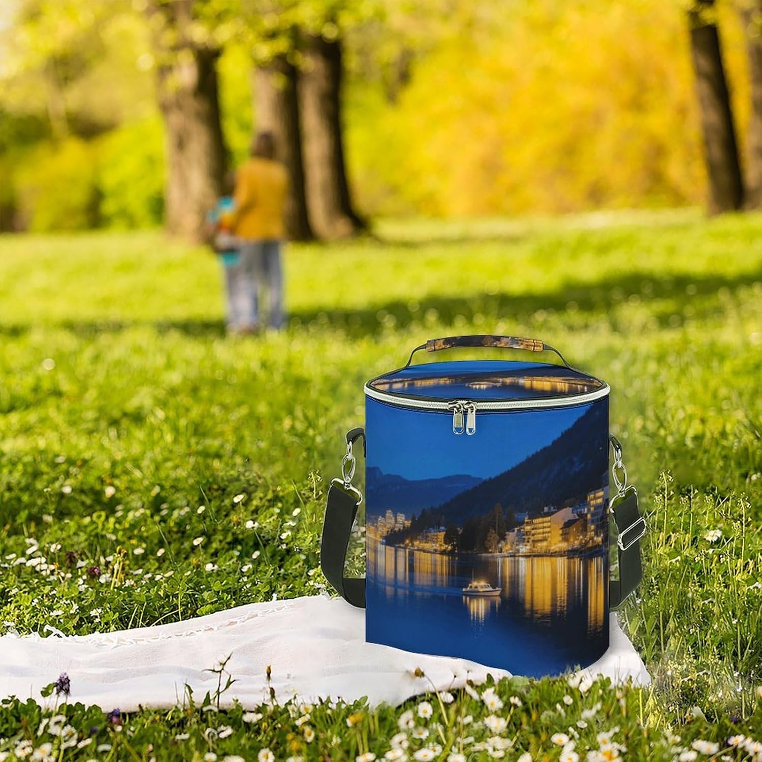 Blue Lake Tahoe Lunch Bag 15L, Insulated Picnic Basket with Leakproof Design - Large Cooler Tote for Camping, Beach, Hiking & Groceries