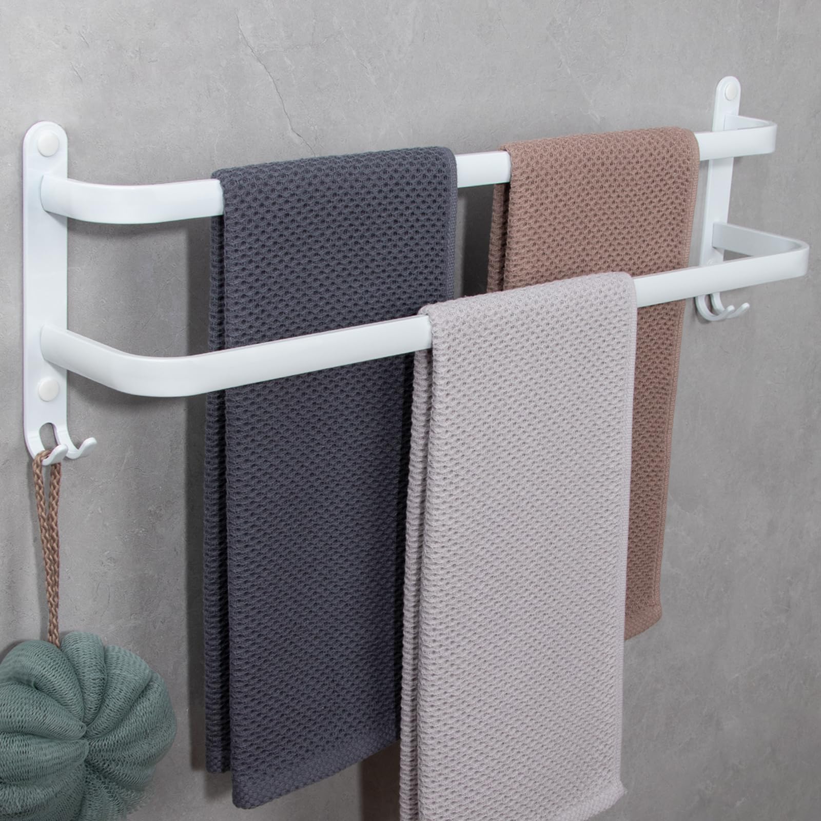 Porta Asciugamani Da Bagno In Alluminio - Set 2 Pezzi Con Ganci Nero Opaco - Foto 3