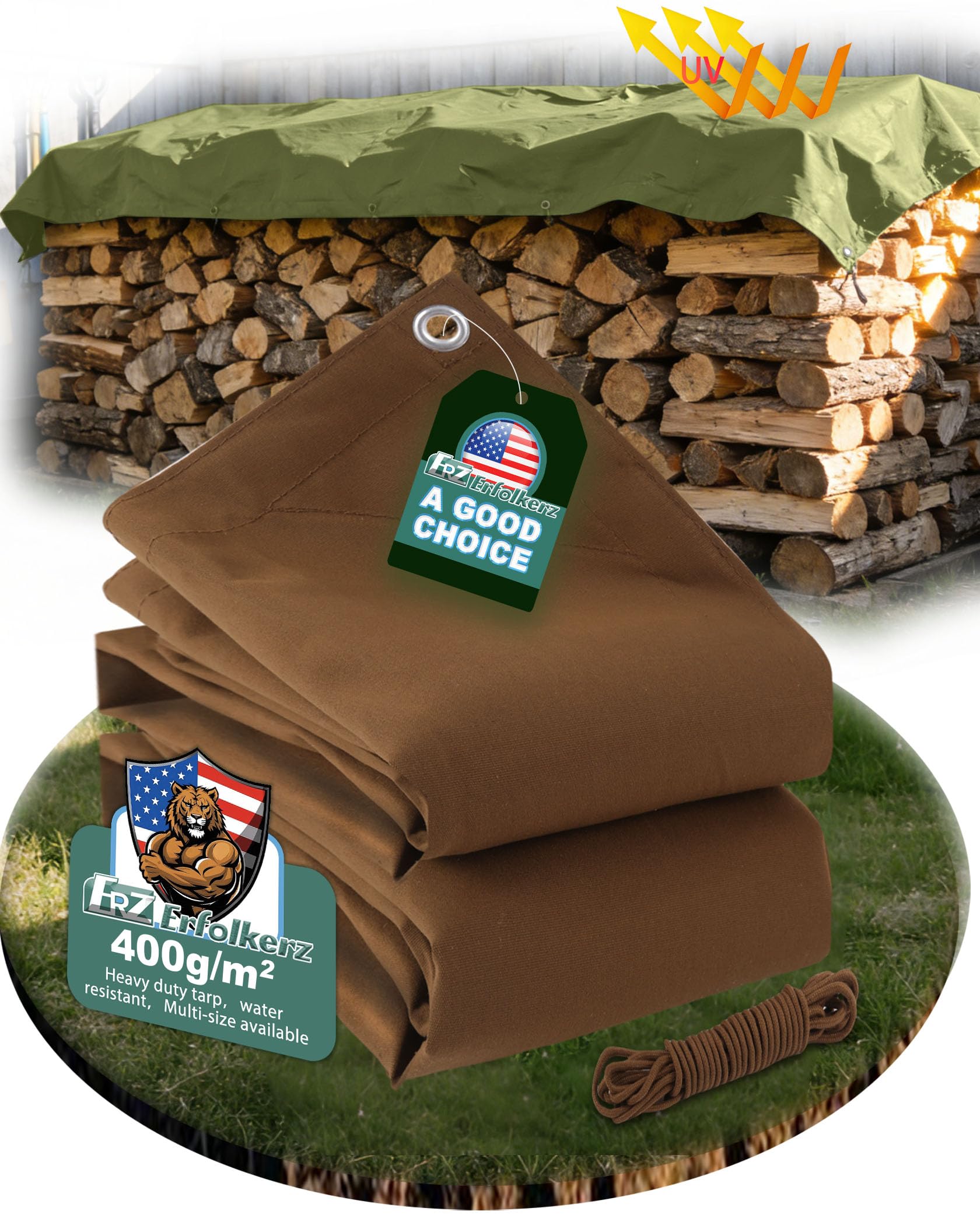 Erfolkerz 3x6ft/1.2x1.8m Canvas Tarpaulin 400g/㎡ Heavy Duty Canvas Tarps