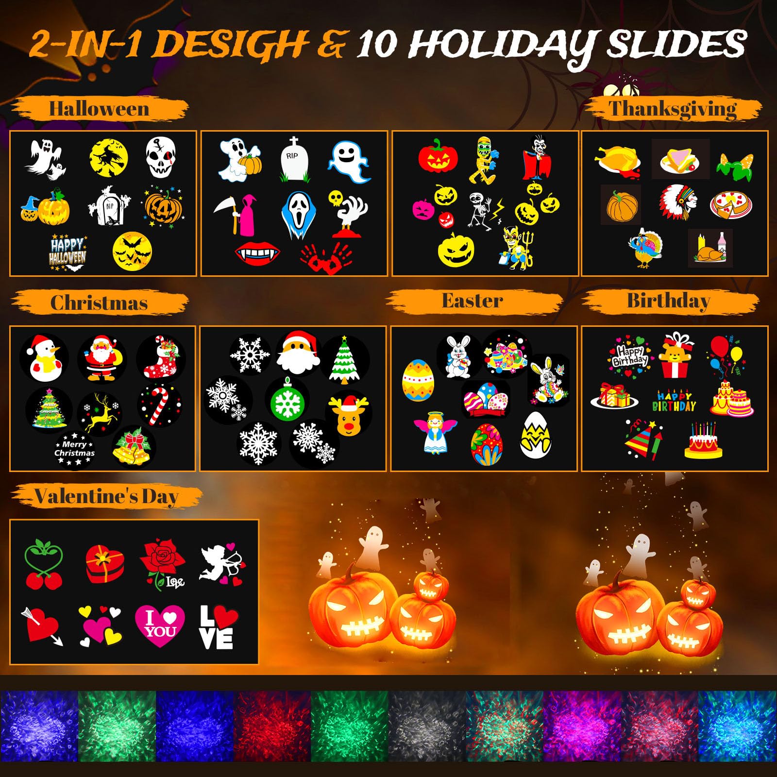 2026 ulepszone światła projektora HD, Boże Narodzenie, Halloween, IP67, wodoodporna lampa do dekoracji na zewnątrz, jasna, świąteczna lampa projekcyjna z pilotem do domu, podwórka, ogrodu, dekoracja