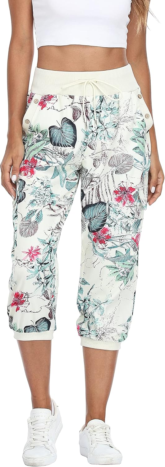 MISS MOLY Women's Cargo Capris Travel Pants Button Decor Summer Loose Harem Sweatpants Stylish Soft with Pockets - Image 4