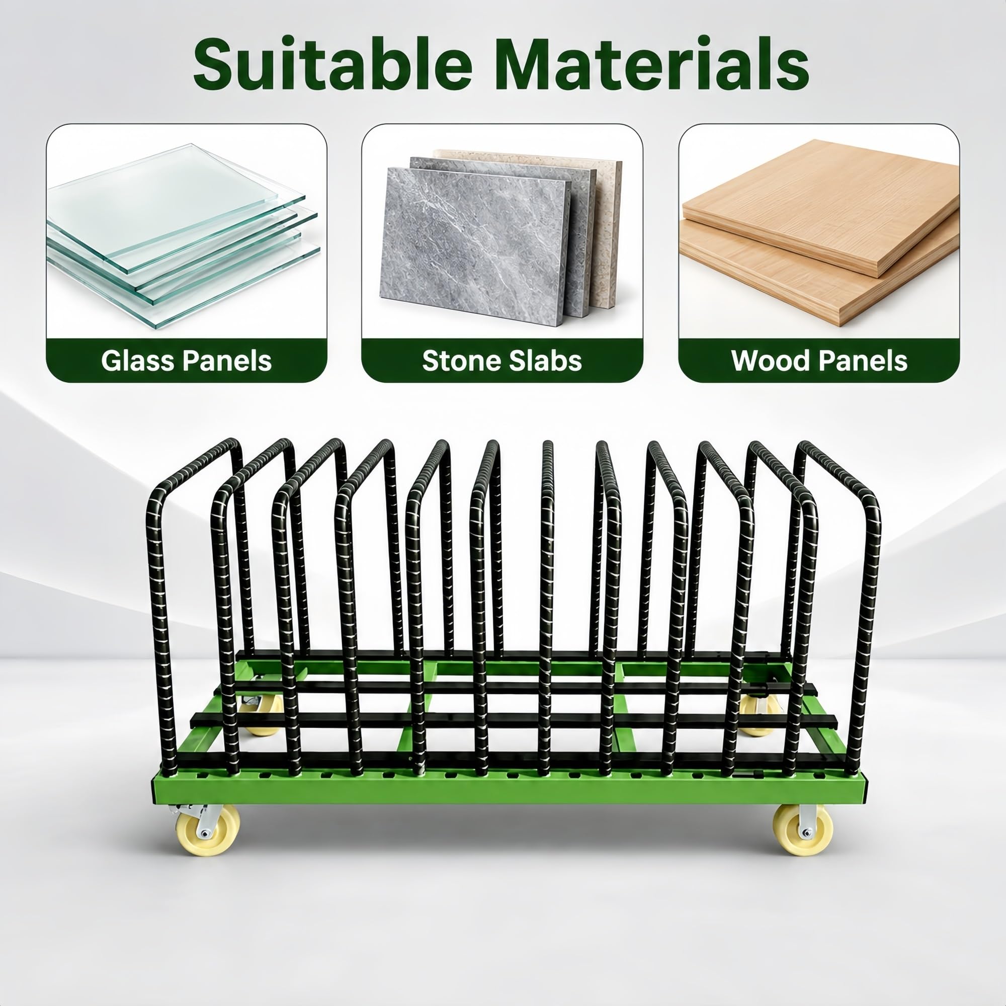 Plattenwagen Mit Vier 5-Zoll-Nylonrollen | Mit Herausnehmbaren Trennwänden For Glas, Steinplatten Und Holzplatten(22-Slot High)