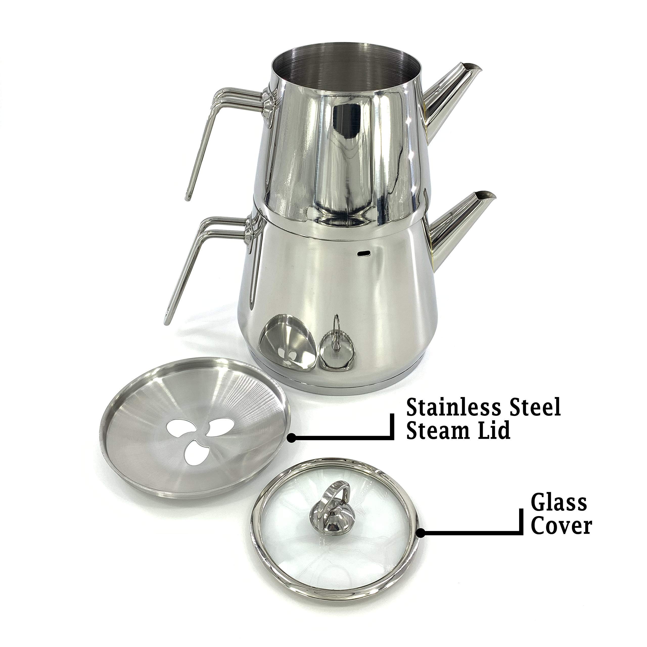 Turkish Tea Pots Set for Stove Top, Stainless Steel Double Tea Kettle