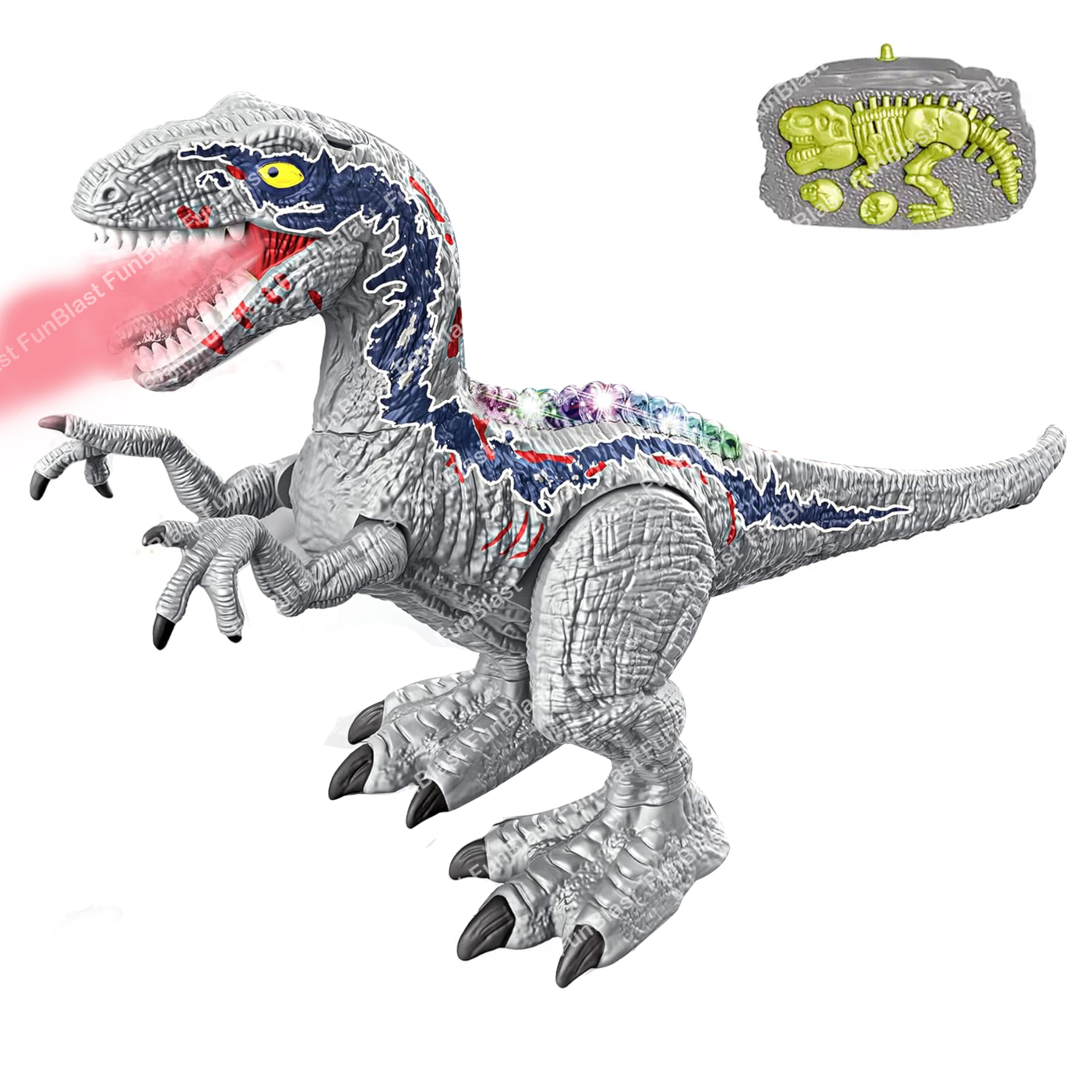 FunBlast Remote Control Dinosaur Toy - 360 Degree Rotating Robotic Jumbo Size Dinosaur Toy with Realistic Sound and Smoke Spray, Walking Dinosaur with Light and Sound for 3+ Years Old Kids (Grey) (B0CK5LMB4M) Amazon Price History, Amazon Price Tracker