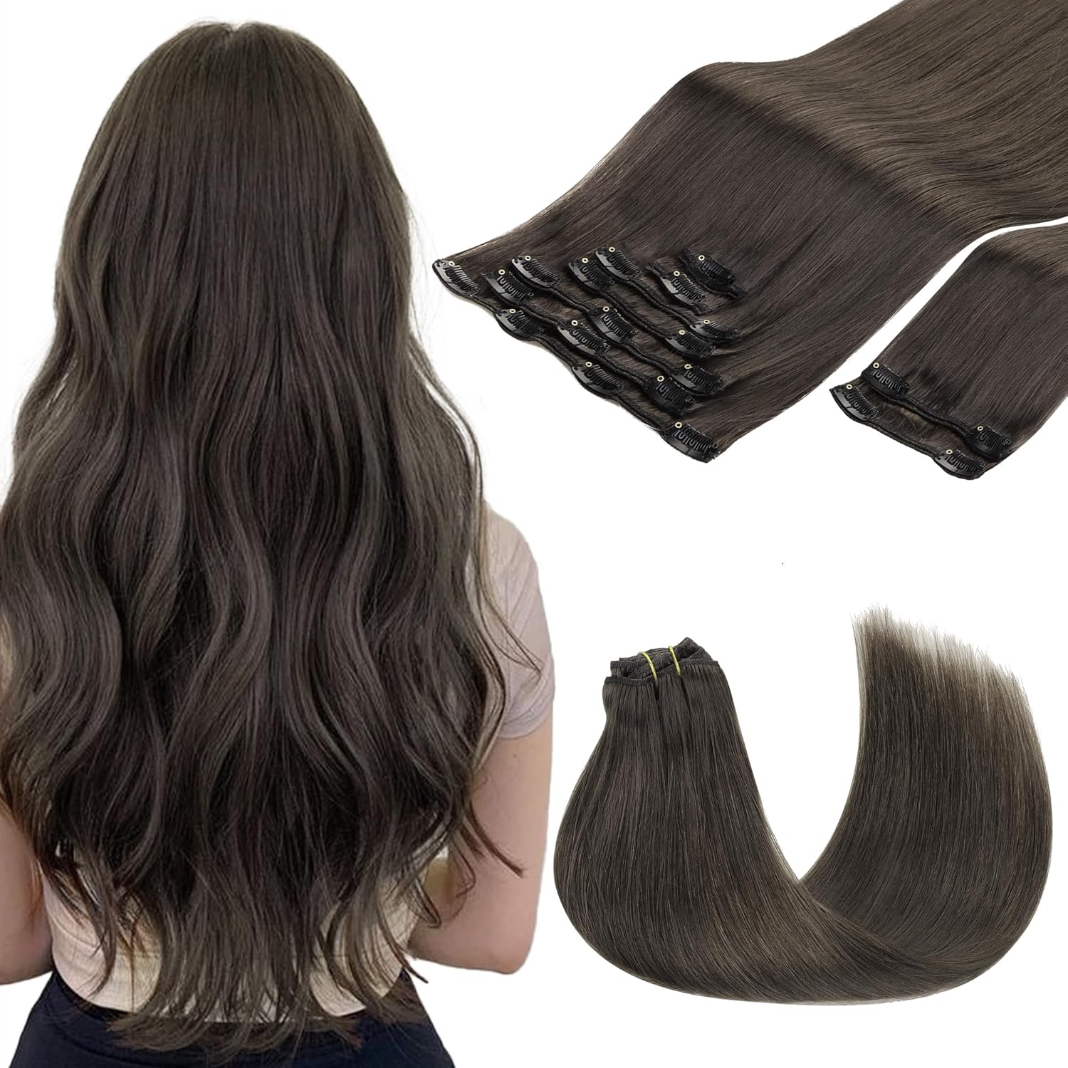 GOO GOO Real Human Hair Clip-Ins 20in 150g 9Pcs 1C Mocha Brown