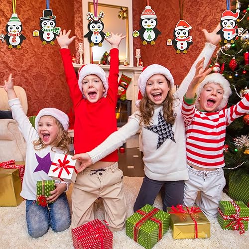 Miniatura 5 de Fennoral Paquete de 12 manualidades de pingüinos para niños, adornos de Navidad de espuma de pingüino, manualidades para niños y niñas, suministros