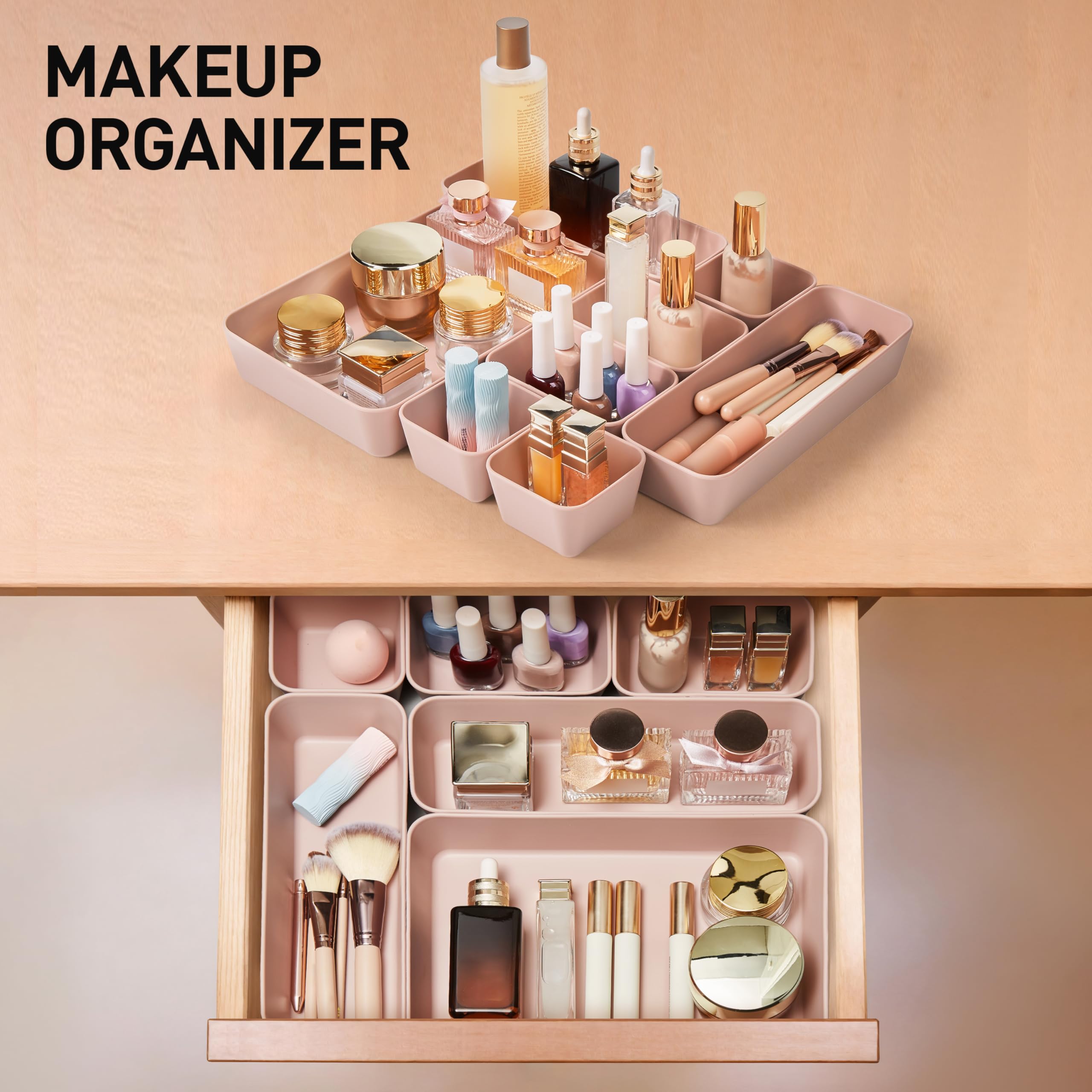 ISSEVE Set di 8 organizer per cassetti in silicone, versatili in 4 dimensioni, organizer per cassetti da bagno, divisori, organizer per cassetti da scrivania, per ufficio, cucina, camera da letto e