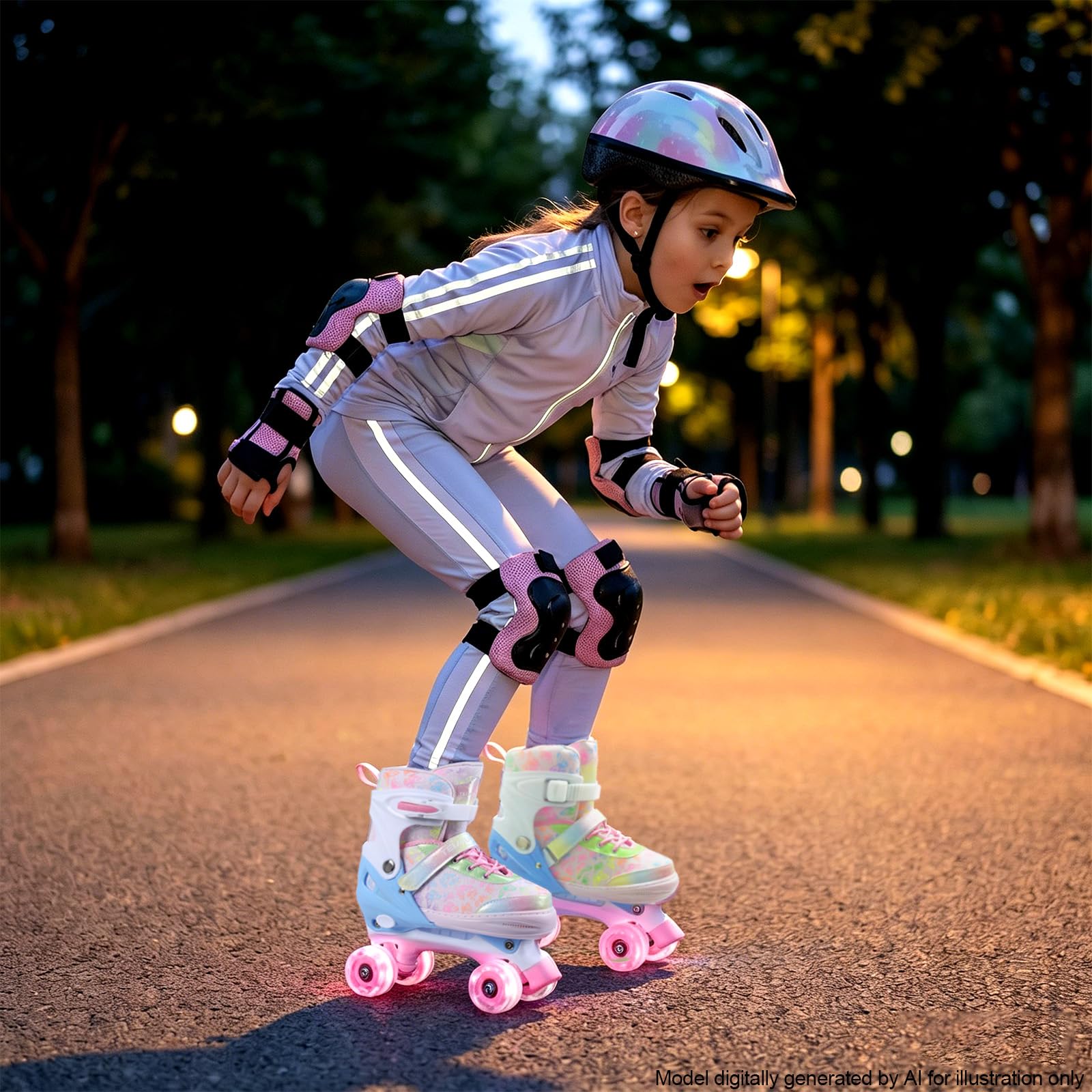 4 Sizes Adjustable Kids Roller Skates for Girls Boys Indoor Outdoor Sports, Butterfly-Pink, Small-Little Kids - Image 8