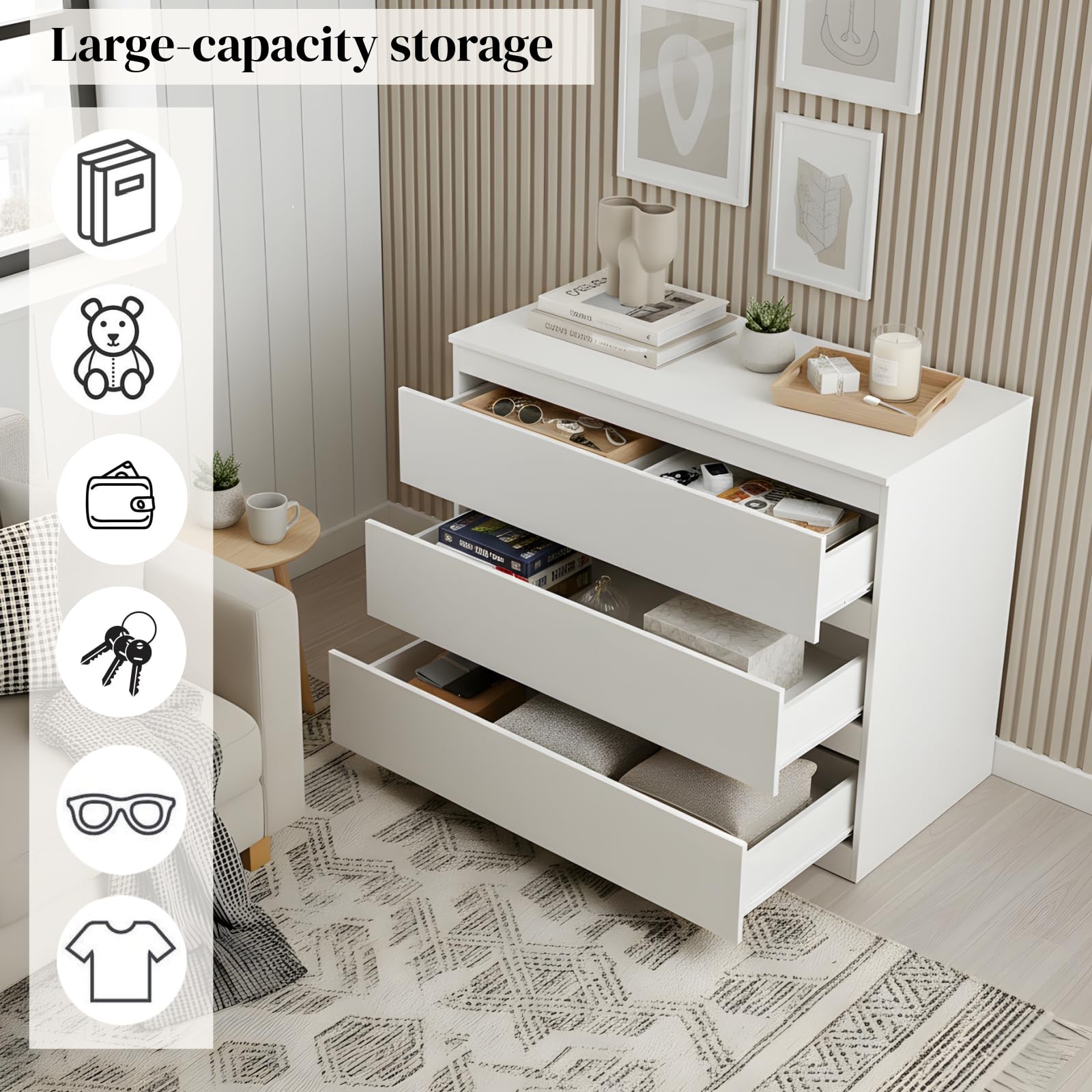 GOKHOMX Commode Blanche à 3 Tiroirs, Commode Chambre Adulte et Enfant, Meuble de Rangement Moderne Table de Chevet Meuble a Tiroir pour Chambre Salon Entrée Bureau, 70x40x75cm GOKHOMX Commode Blanche à 3 Tiroirs, Commode Chambre Adulte et Enfant, Meuble de Rangement Moderne Table de Chevet Meuble a Tiroir pour Chambre Salon Entrée Bureau, 70x40x75cm