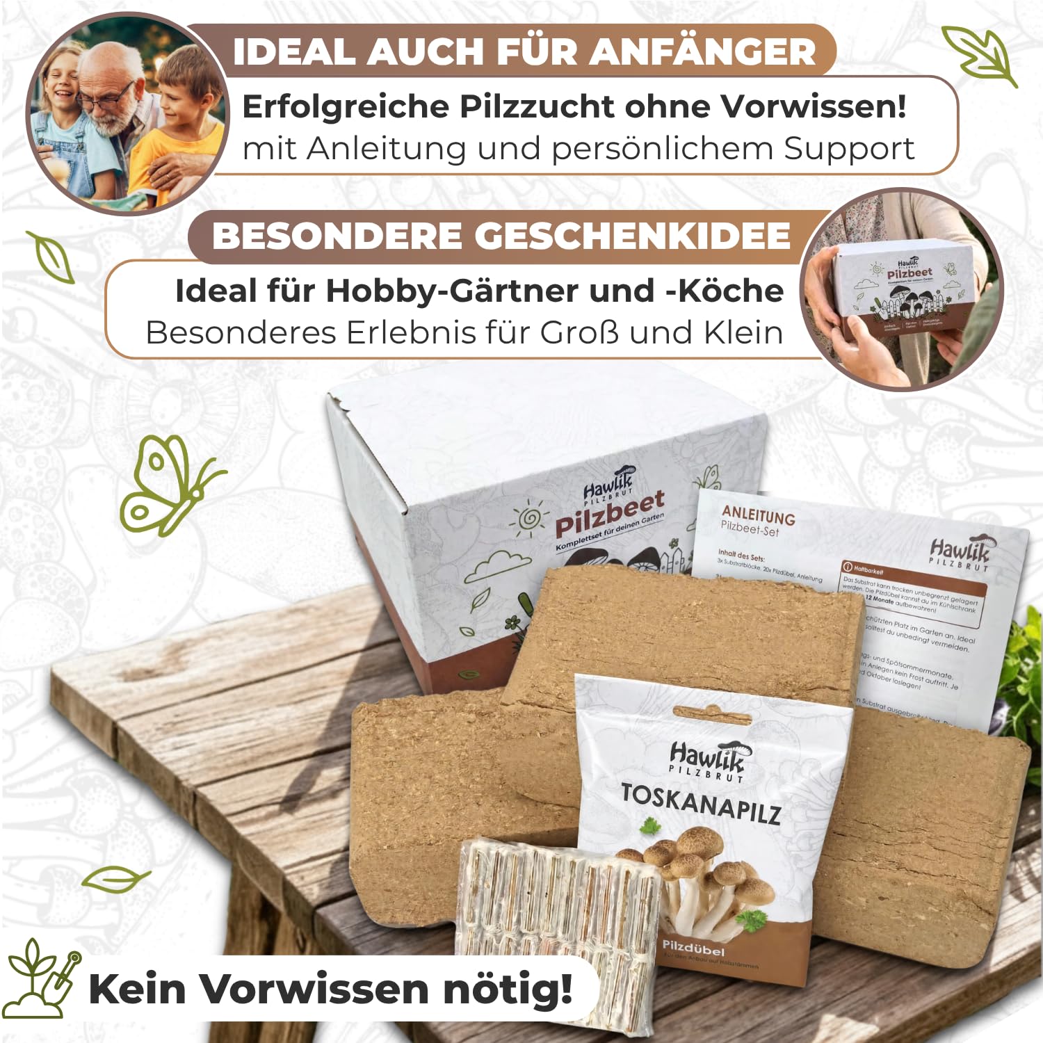 Hawlik Pilzbrut - Pholiote Nameko - Kit champignons à faire pousser – Cultiver facilement des champignons dans votre jardin et récolter des champignons frais – Kit champignon