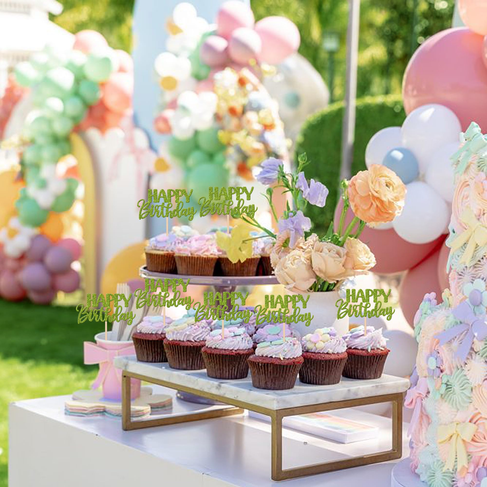 24 Pcs Joyeux Anniversaire Cupcake Toppers Paillettes Cupcake Toppers Célébra