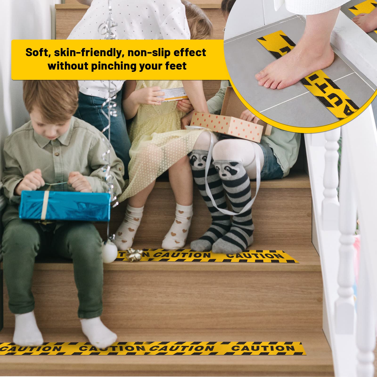 Watch Your Step Caution Tape 5 cm x 16,4 m, nastro antiscivolo giallo nero impermeabile, antiscivolo ad alta trazione nastro di sicurezza per scale gradini, scale per interni ed esterni (B)