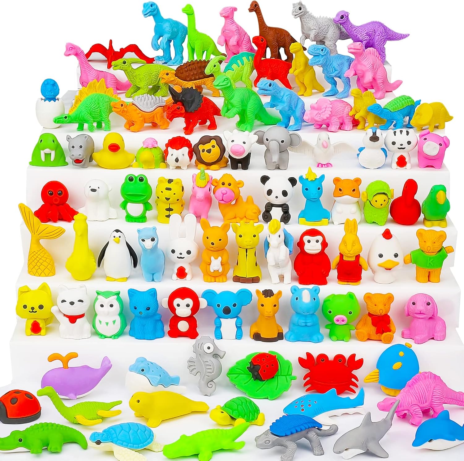 URSKYTOUS 90Pcs Animal Erasers for Kids Dinosaur Puzzle