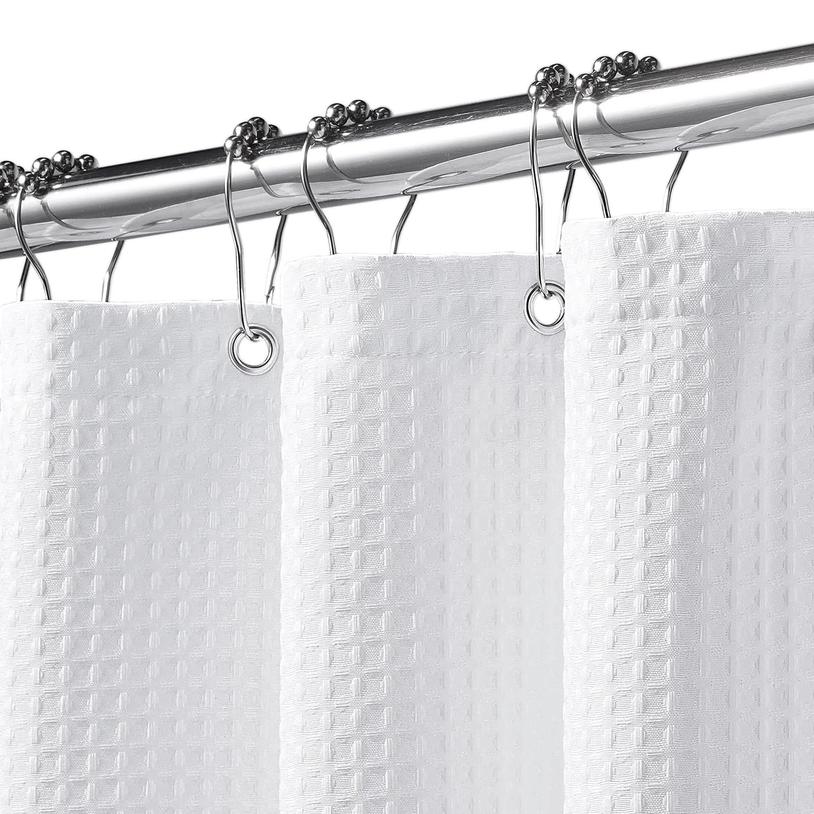 FY&XZH Heavy-Duty Waffle Weave Shower Curtain with Stainless Steel Hooks, Thick Fabric for Bathroom, Hotel, Spa & Salon-92 x 183cm (White)