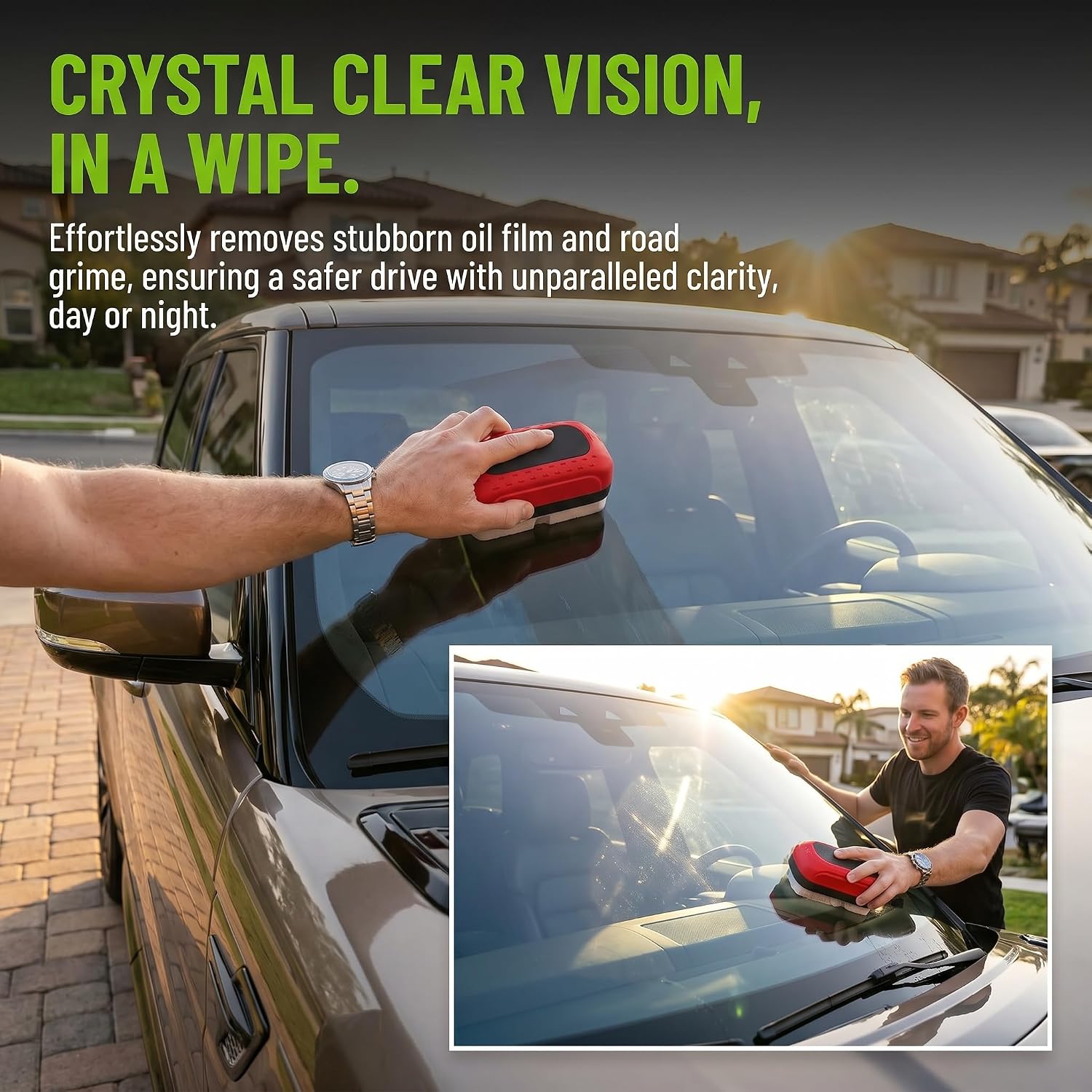 Handheld Glass Oil Film Remover, Automotive Oil Film Cleaning Brush for Car Window, New Upgrade Windshield Cleaner Coating Improves Clarity and Visibility - 120ML Red Windshield Cleaner Coating