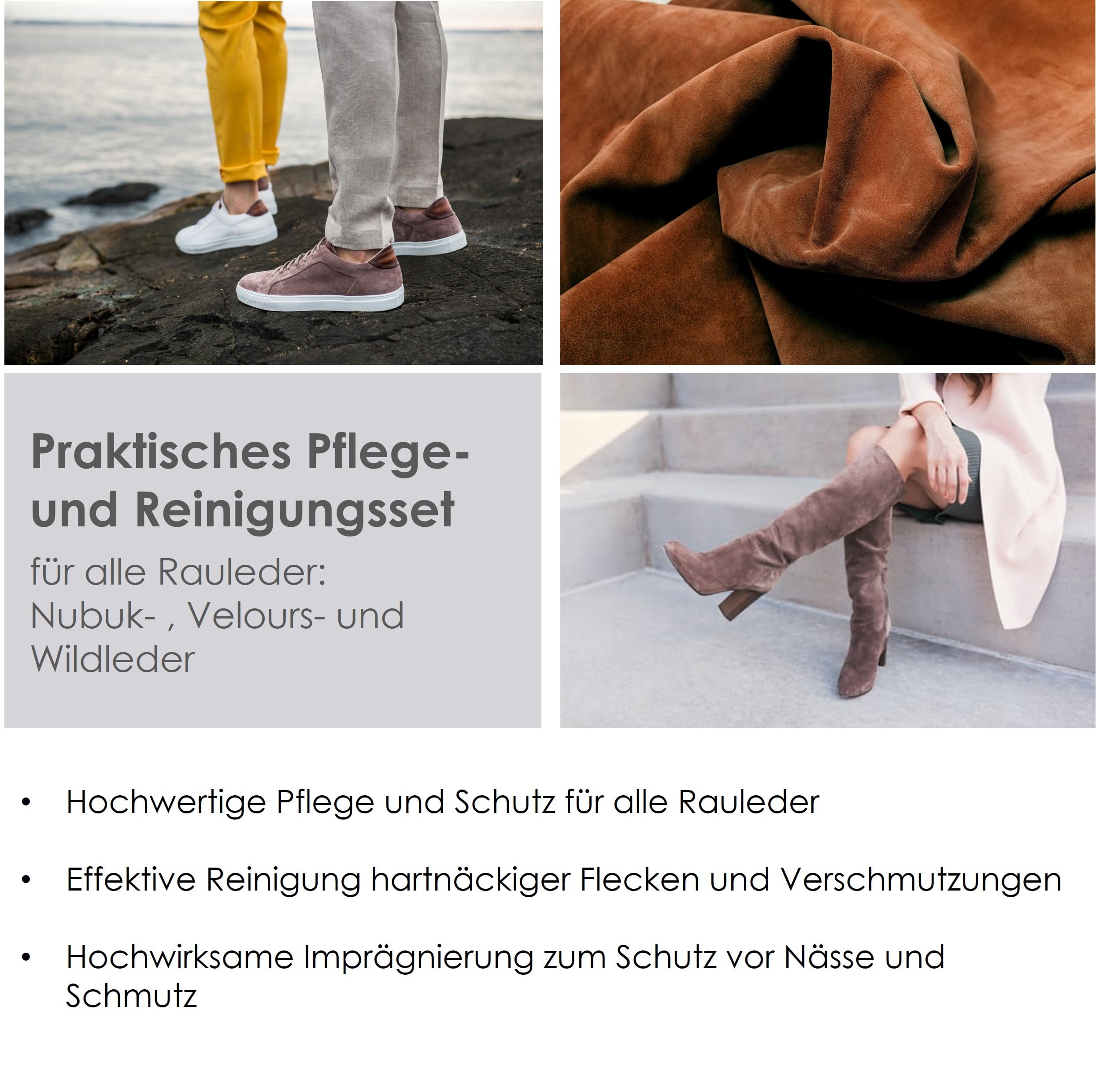 Velours Nubuk Wildleder Pflege Schuhputzset mit neuem 100% PFC-freiem Imprägnierspray Solitaire Perfect Protect