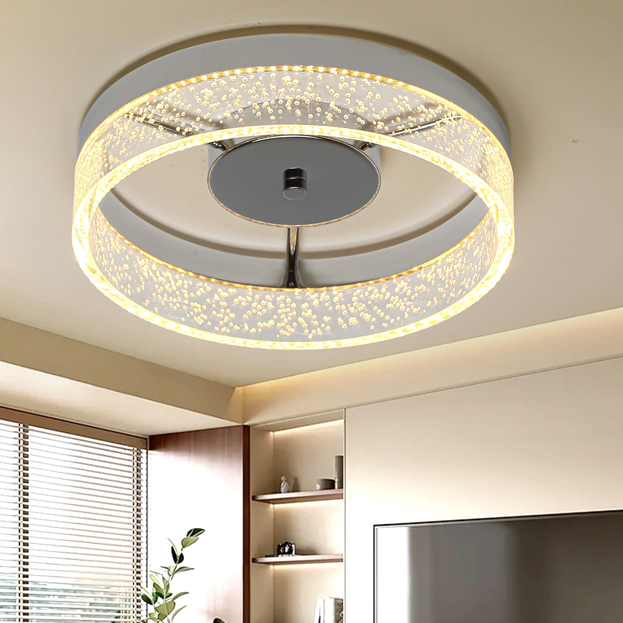 Photo 1 of Jaycomey LED Flush Mount Ceiling Light Fixture, 11.6'' Round Modern Brushed Nickel Ceiling Lamp with Bubble Lampshade, 20W Dimmable Low Profile Kitchen Lighting Lamp for Bedroom Hallway Dining Room