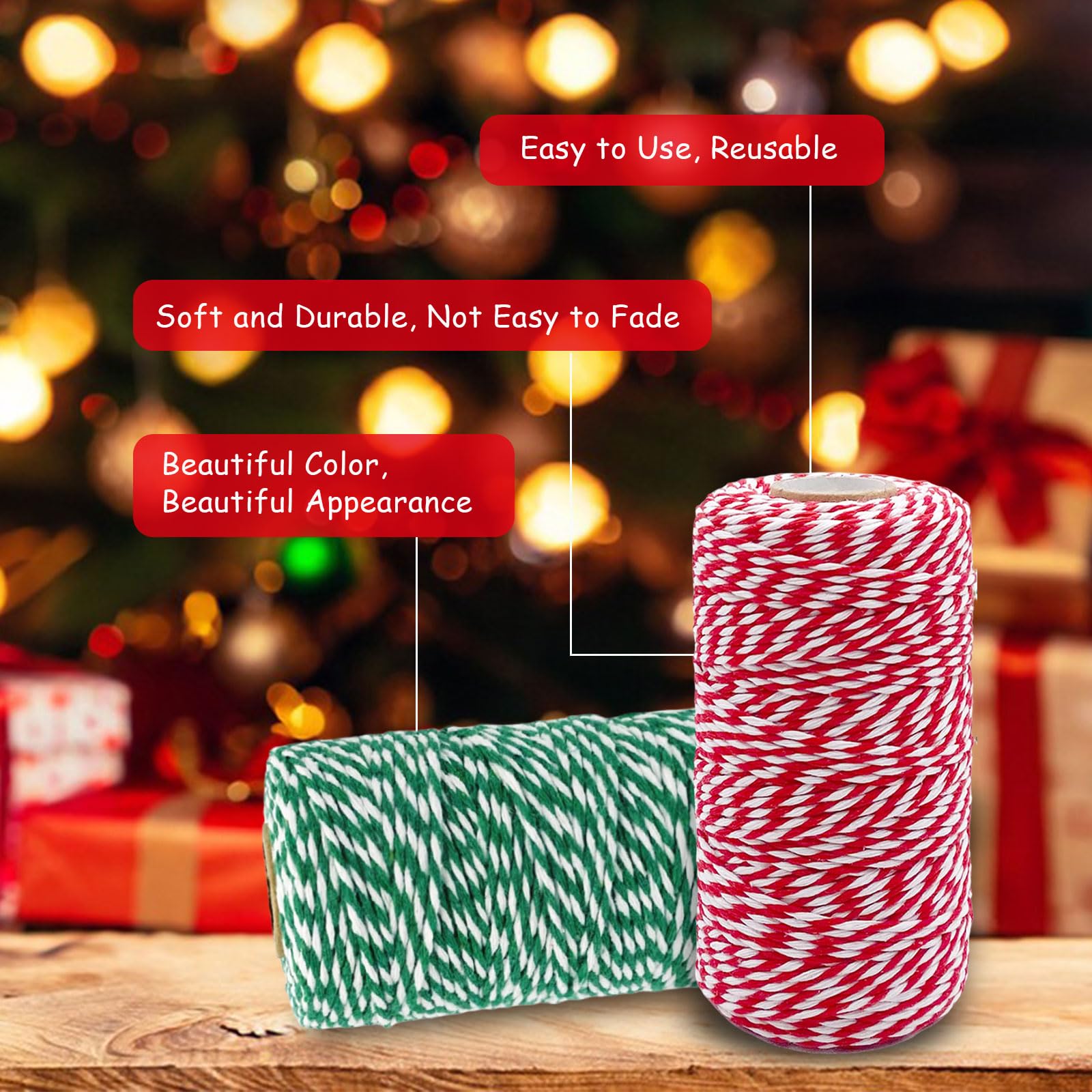 Rouleau De Ficelle De Coton De Boulangers De 100 M/rouleau De 2mm, Corde D' Emballage De Ficelle De Coton Pour L'artisanat De Bricolage, Cuisson Boucherie Emballage De Cadeau De Noël