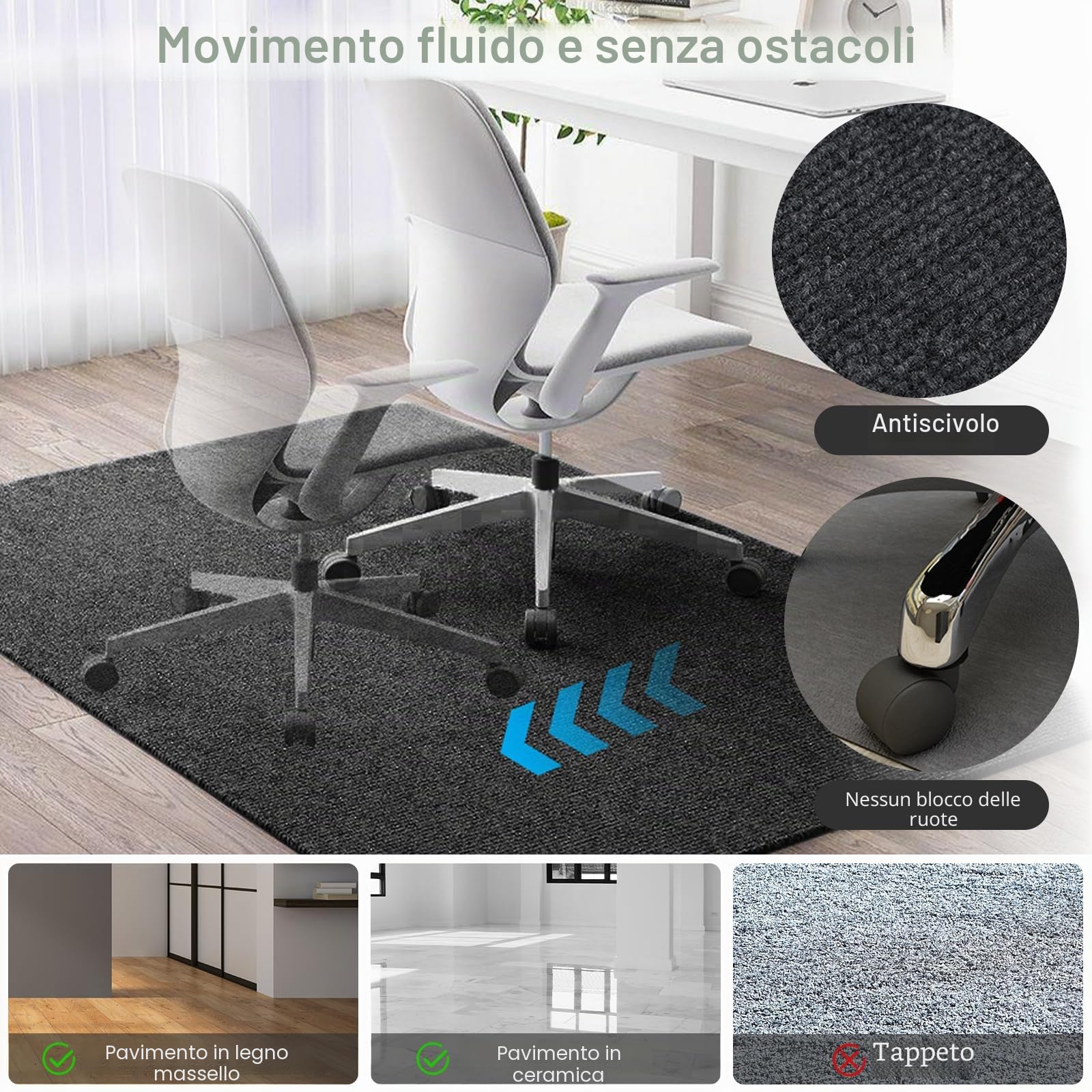 90 x 140cm Tappeto Sedia Ufficio Protettore del Pavimento,Nero,Tappeto Salvapavimento Antiscivolo,Tappeto per Sedia con Ruote,Tappetino Pavimenti per Parquet e Pavimenti Duri/Piastrelle.