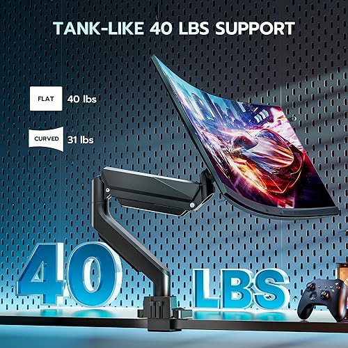 Miniatura 3 de ARES WING Brazo de monitor único, brazo de monitor ajustable resistente para pantallas de 17 a 45 pulgadas con USB, soporte de escritorio con