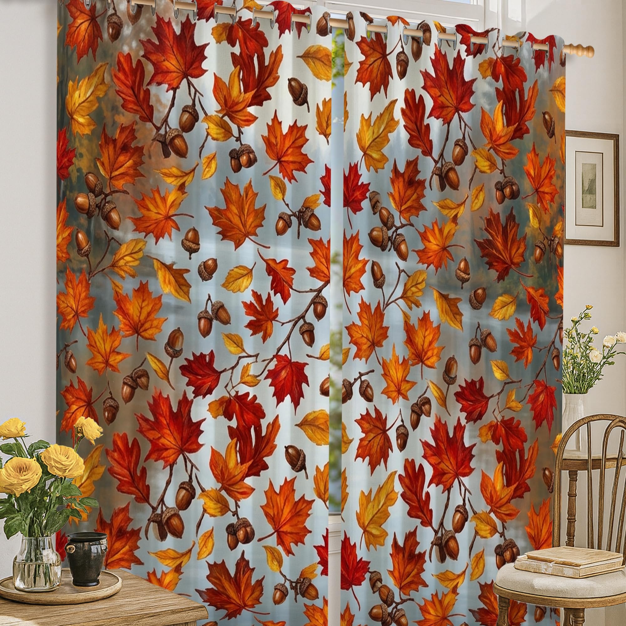 Rideaux occultants anti lumière pour appartement motif feuilles d'automne