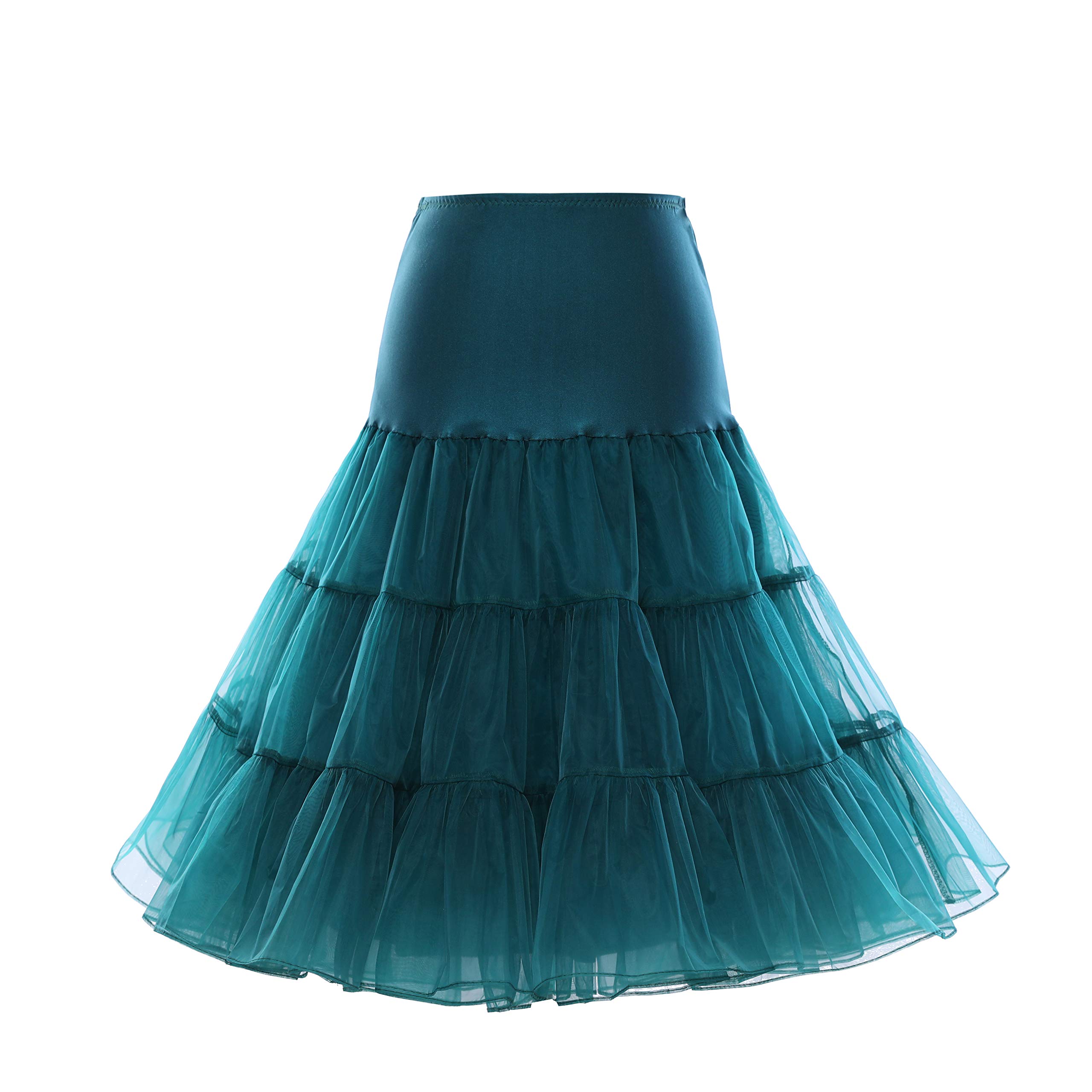 Boolavard 1950 Petticoat Crinoline Underskirt for Rockabilly Dress, dark green, S-M